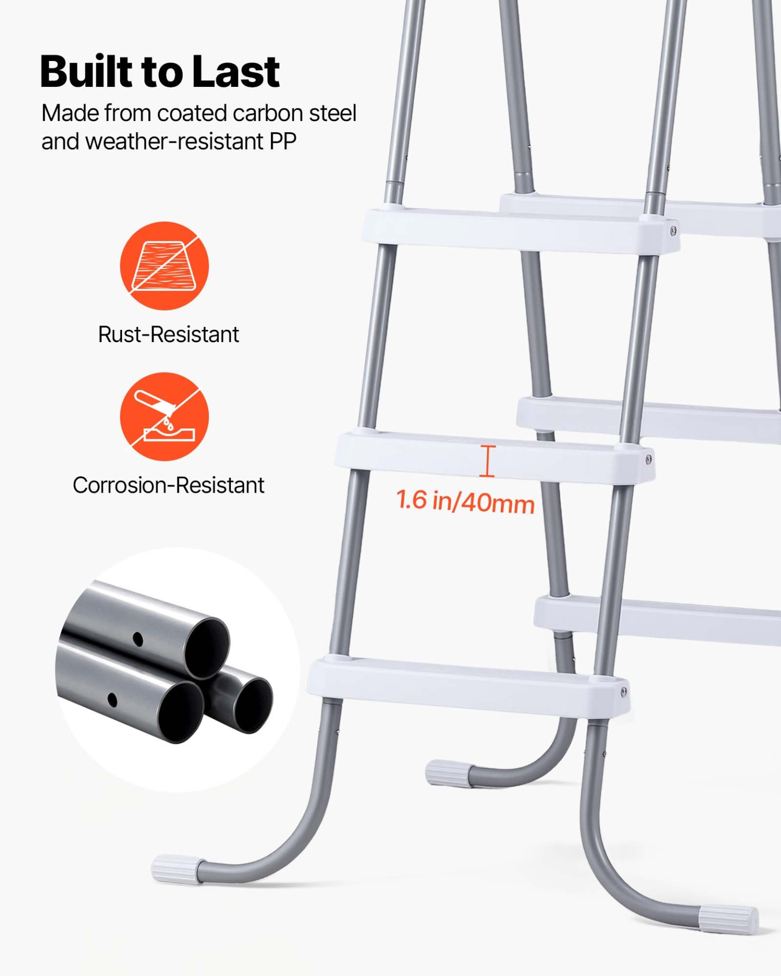 Above Ground Pool Ladder, Gray & White