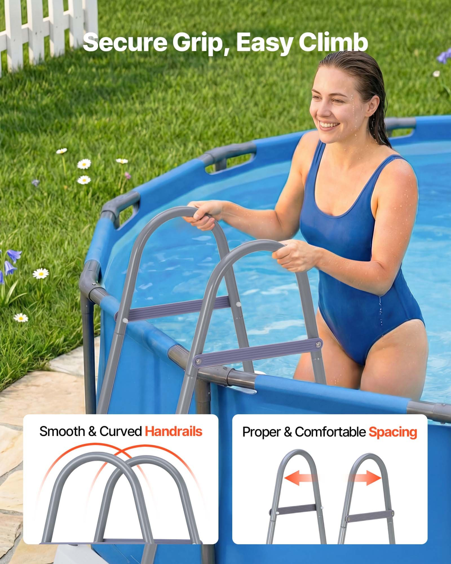 Above Ground Pool Ladder, Gray & White