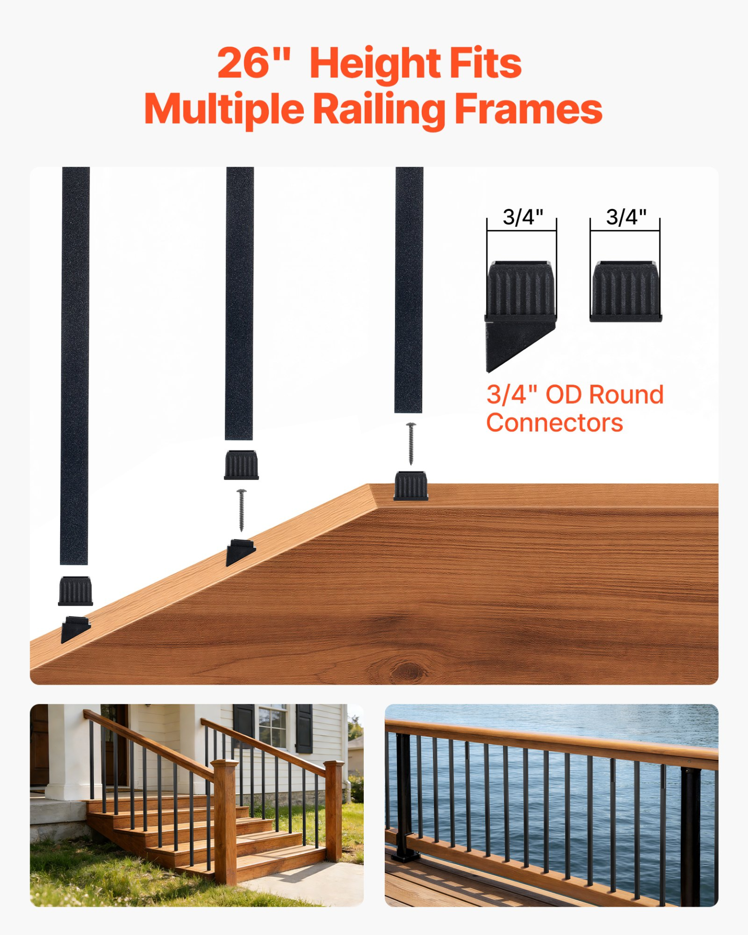 125 Pack 26" Aluminum Deck Balusters 3/4" Square Railing Spindles Black