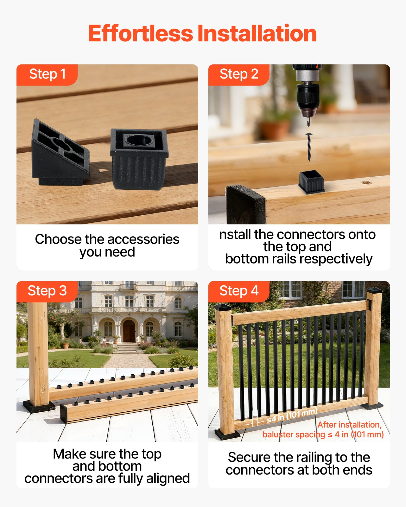 125 Pack 26" Aluminum Deck Balusters 3/4" Square Railing Spindles Black