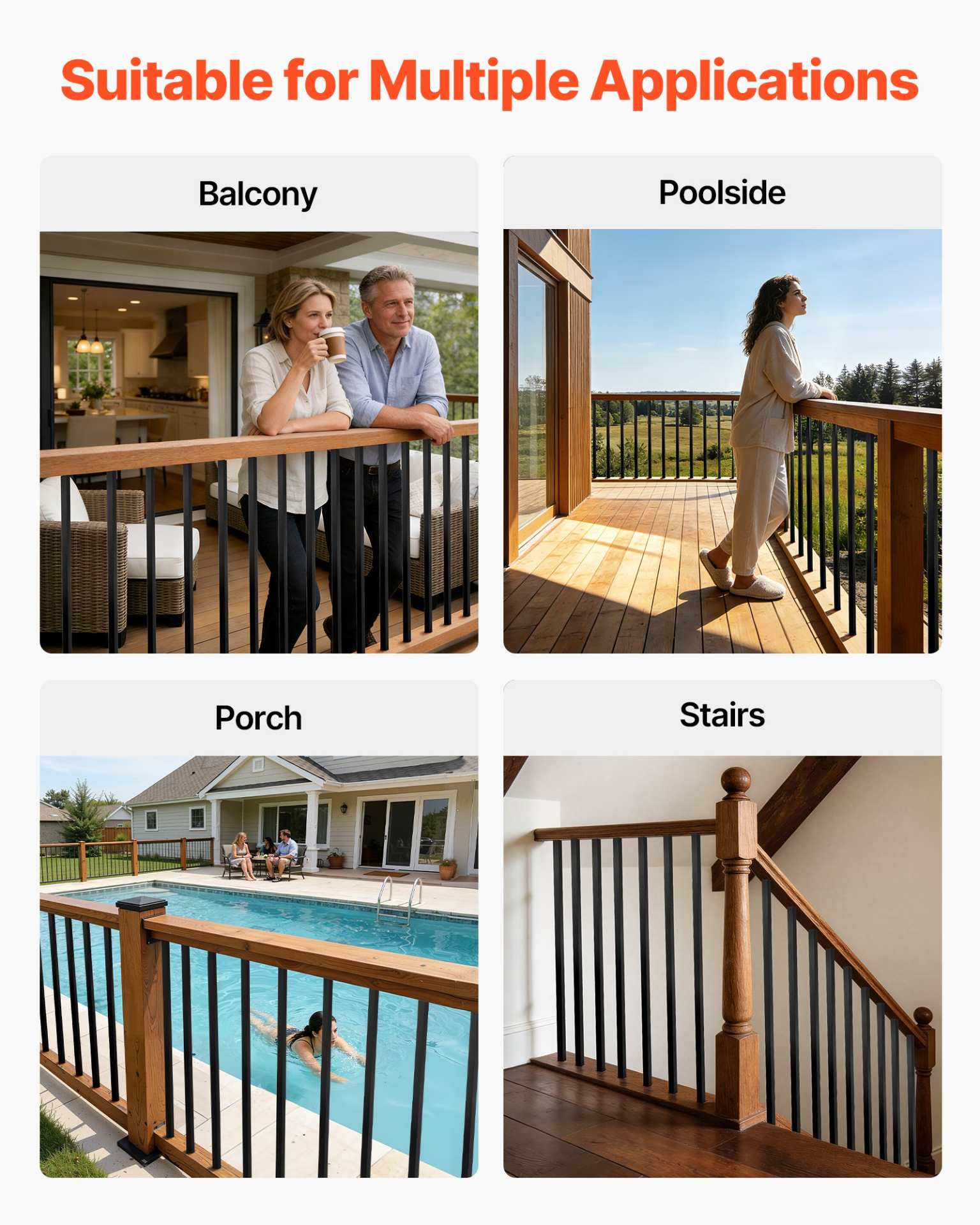 125 Pack 26" Aluminum Deck Balusters 3/4" Square Railing Spindles Black