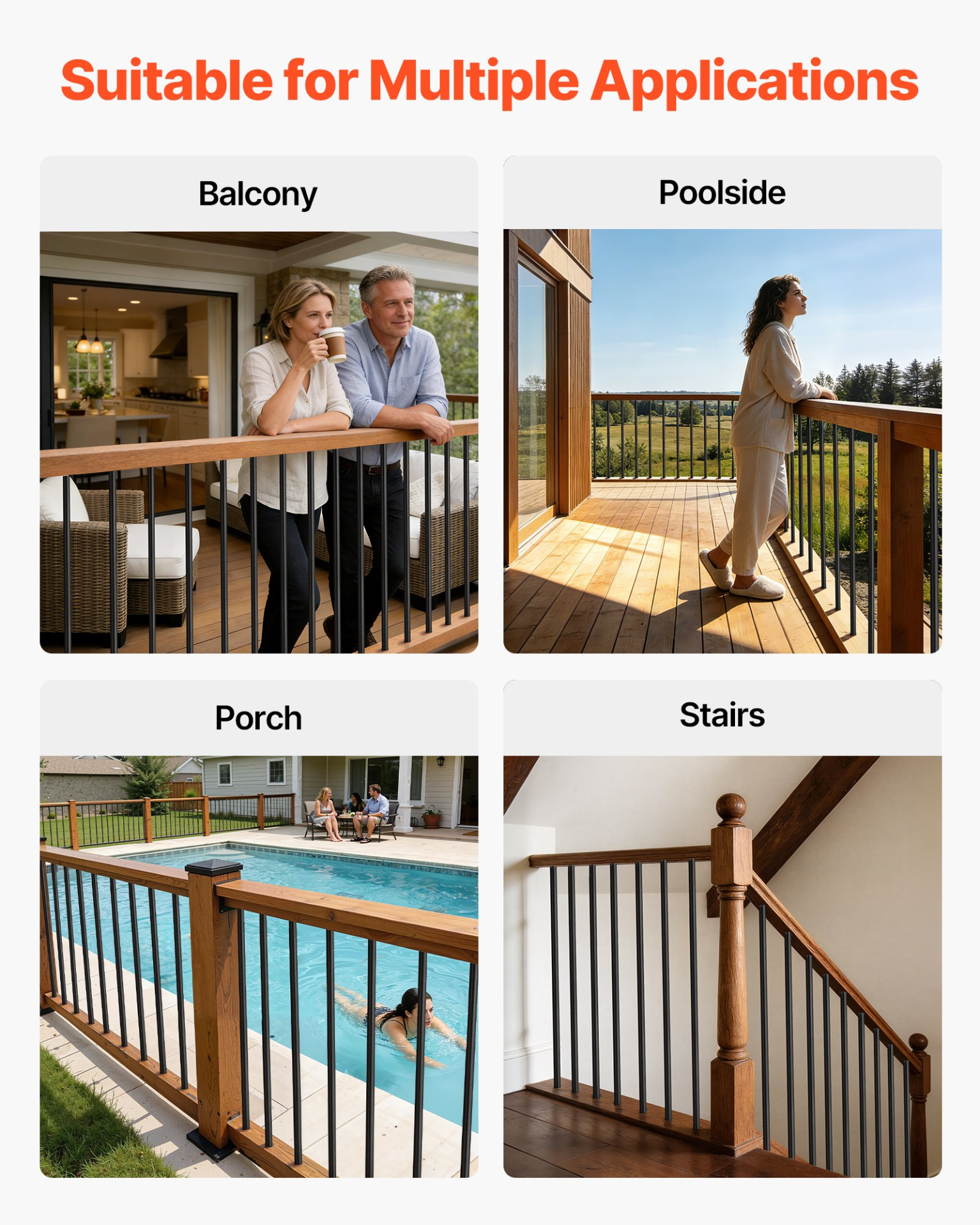 125pc 32" Aluminum Deck Balusters 3/4" Round Railing Spindles Black