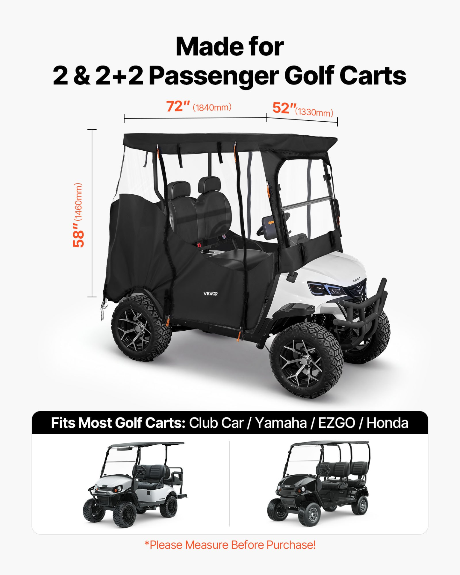 Golf Cart Cover, PVC Coating & Windproof Hook Design