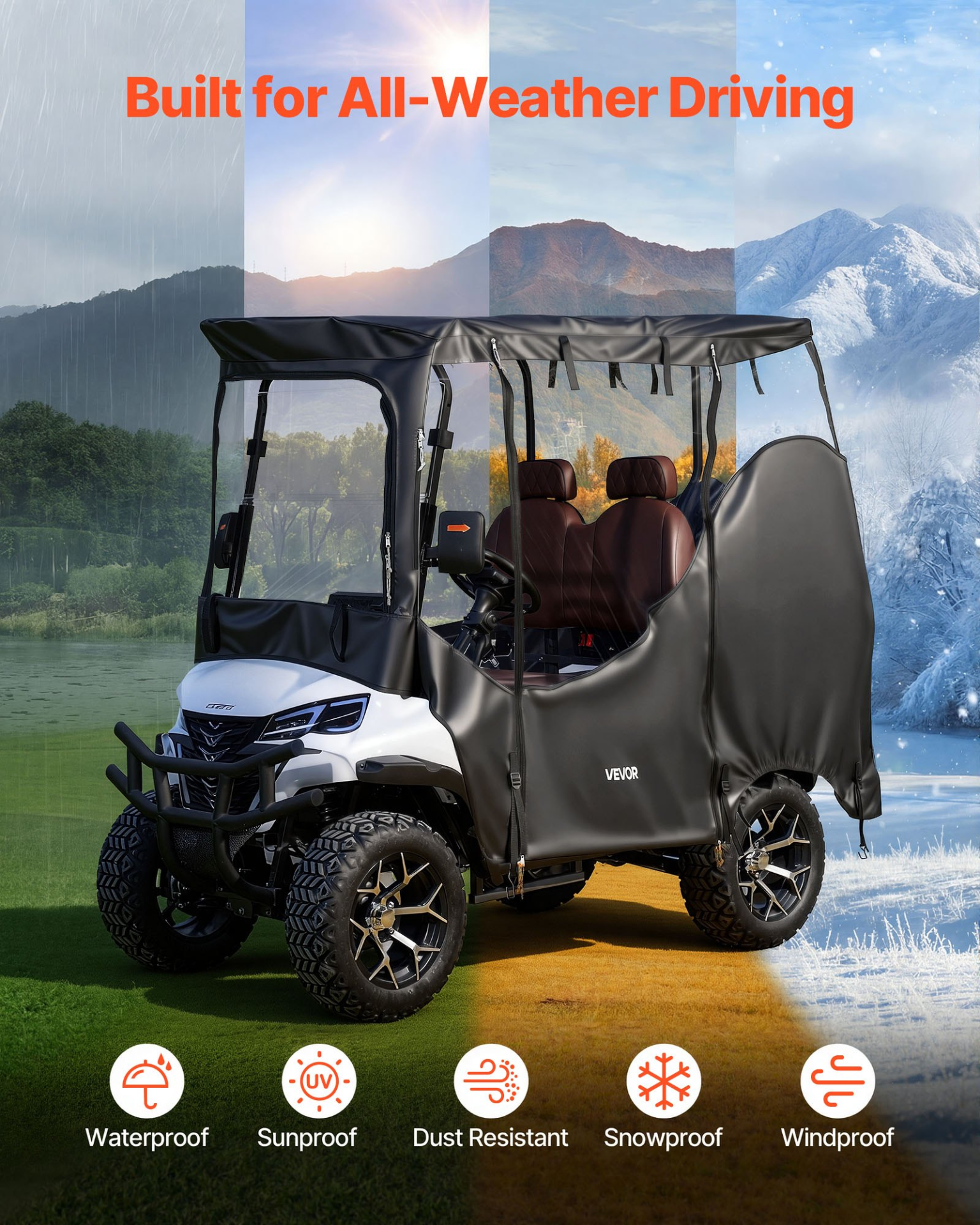 Golf Cart Cover, PVC Coating & Windproof Hook Design