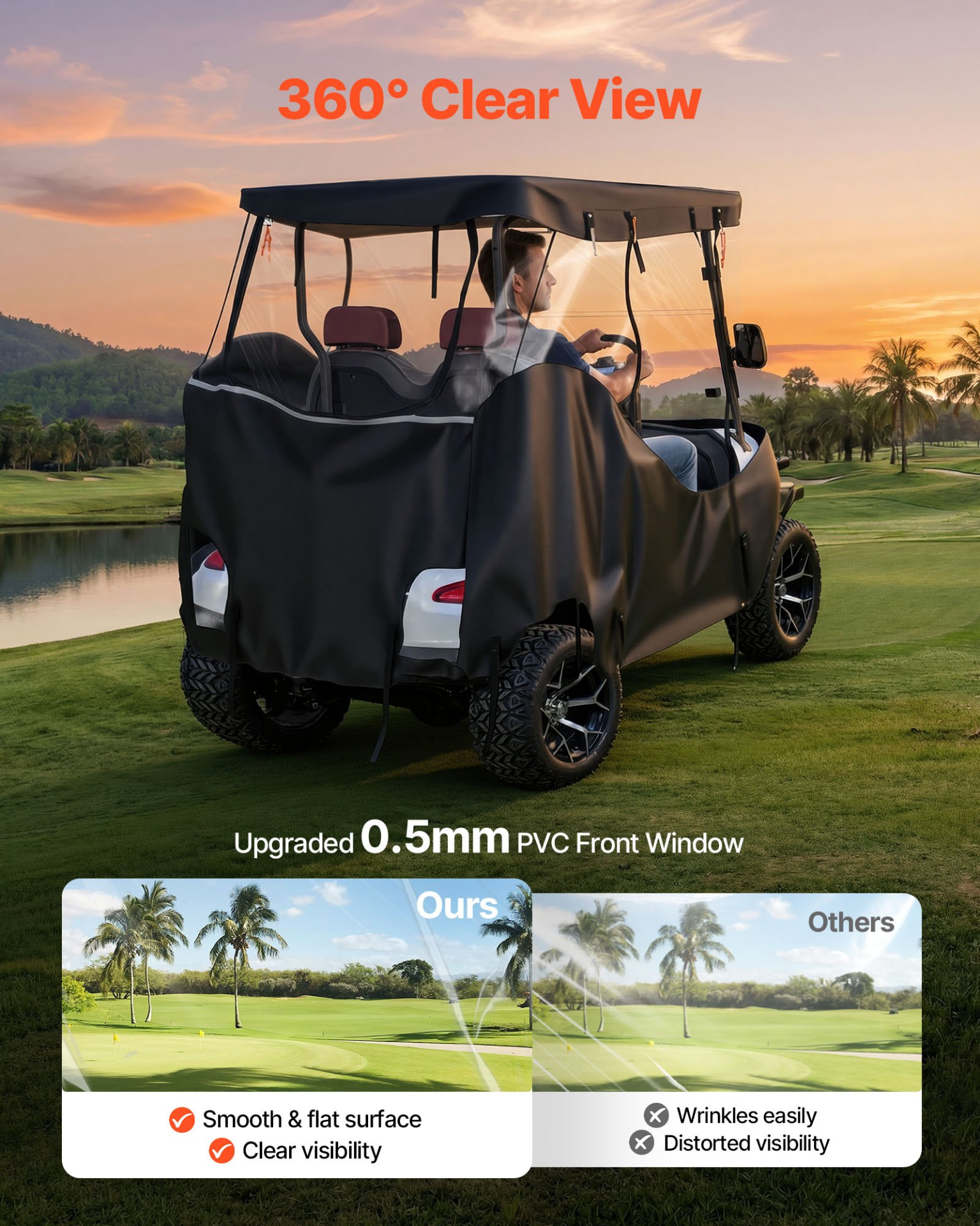 Golf Cart Cover, PVC Coating & Windproof Hook Design