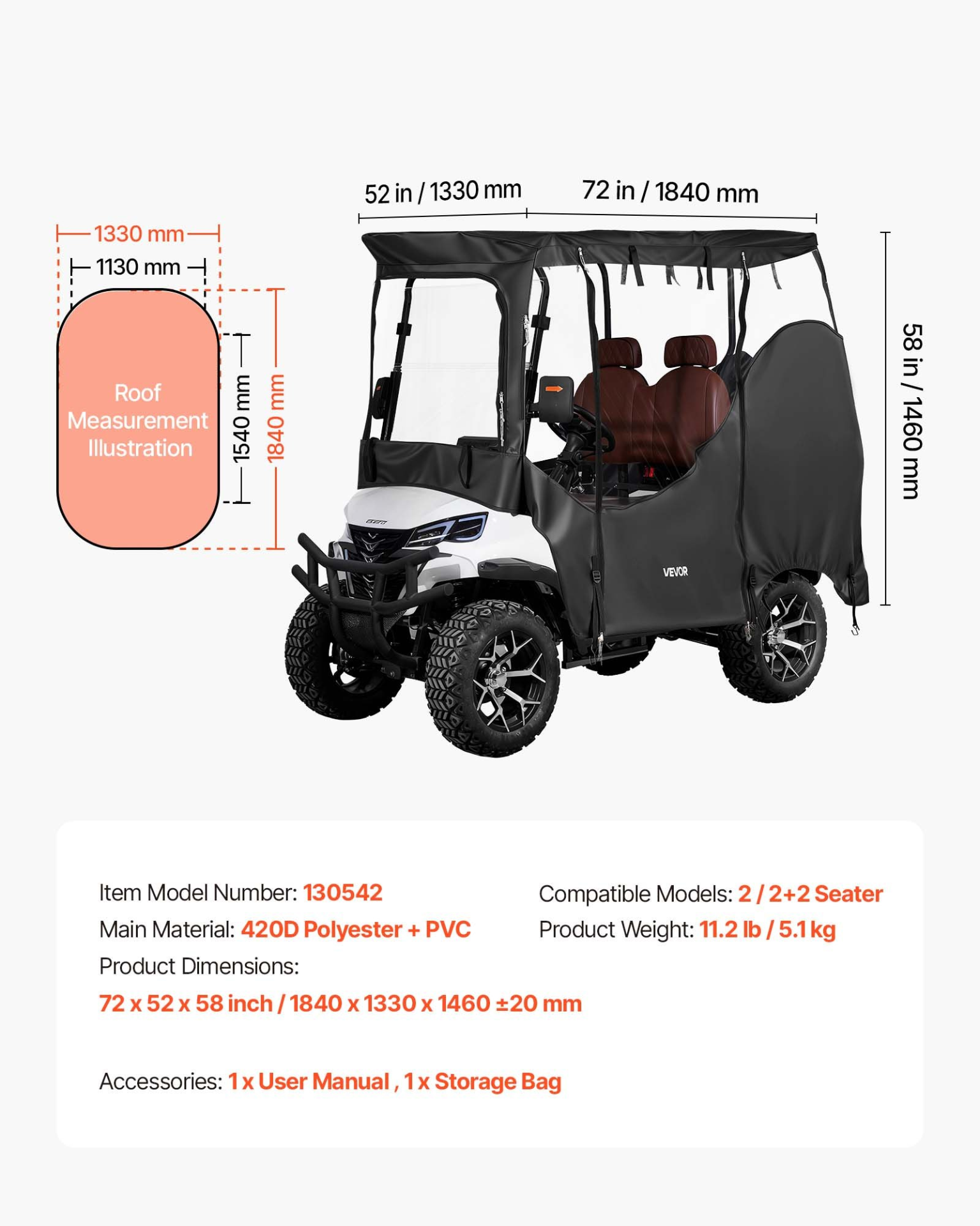 Golf Cart Cover, PVC Coating & Windproof Hook Design