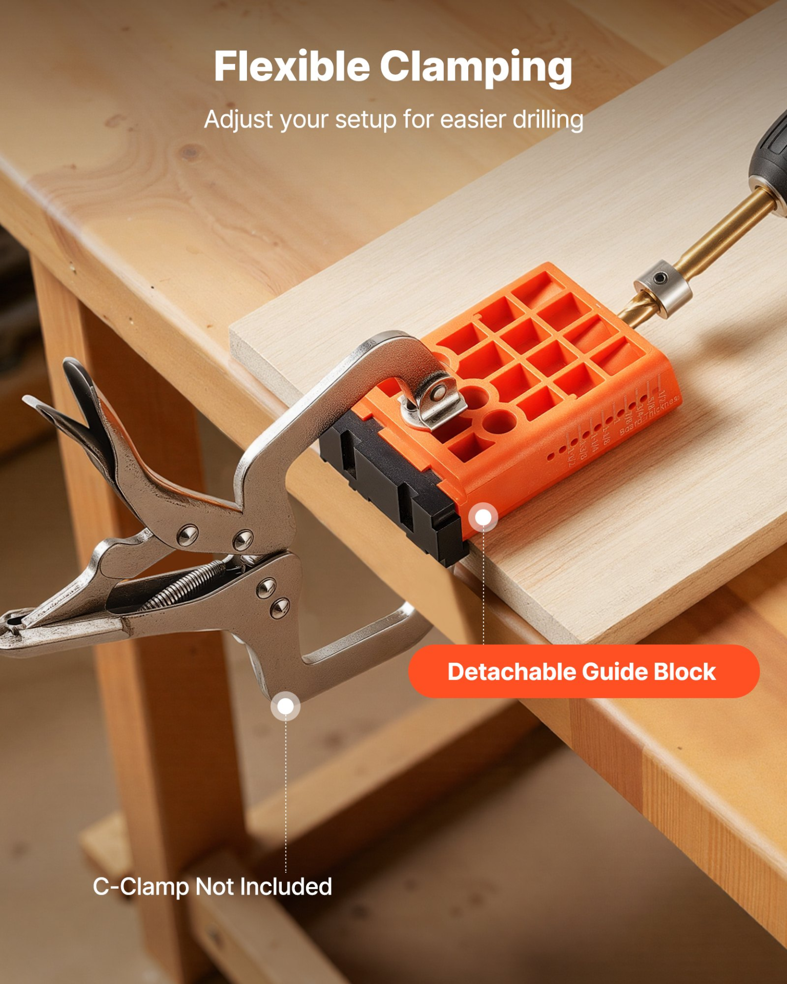 Pocket Hole Jig Kit 1/2"–1-1/2" Adjustable w/ Dust Adapter