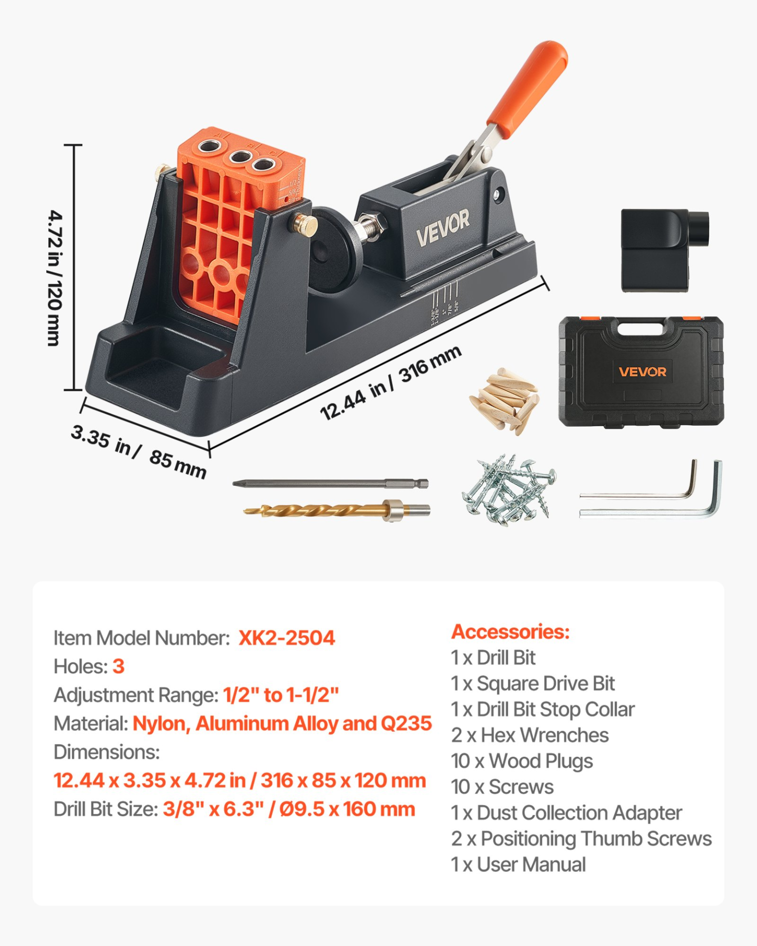 Pocket Hole Jig Kit 1/2"–1-1/2" Adjustable w/ Dust Adapter