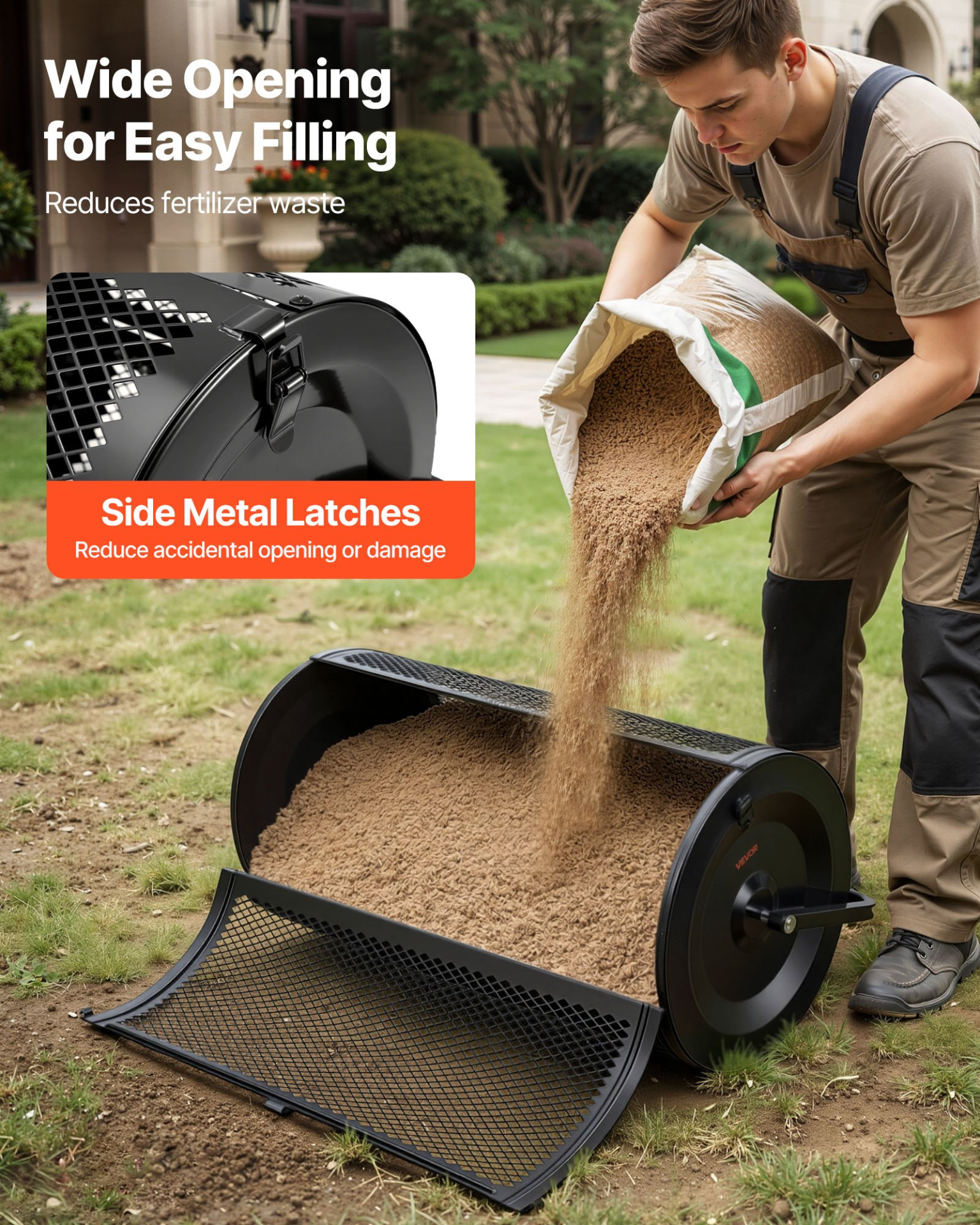 Compost Spreader, 36" Wide Peat Moss Spreader with Push/Tow Handle, Black