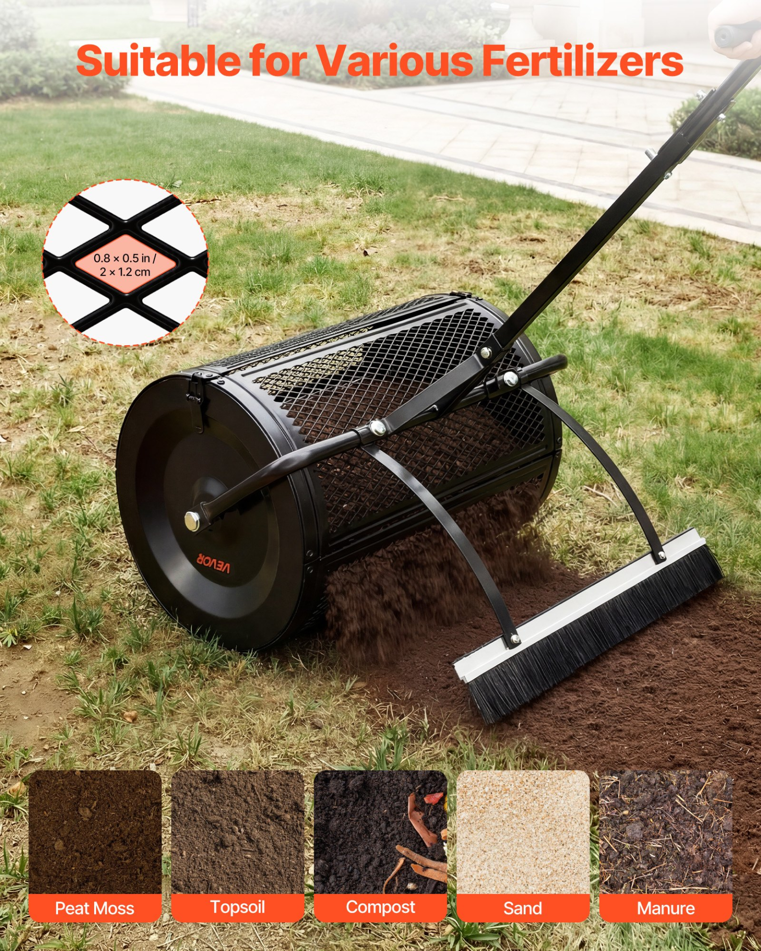 Compost Spreader, Heavy Duty Grass Seed Roller for Planting Seeding