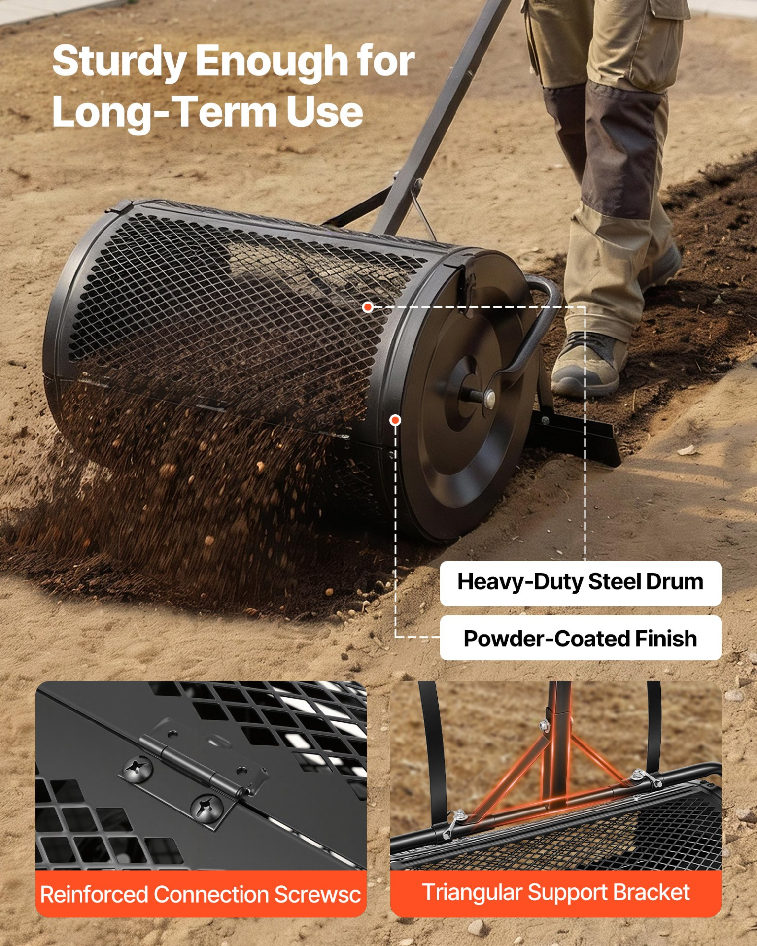 Compost Spreader, Heavy Duty Grass Seed Roller for Planting Seeding