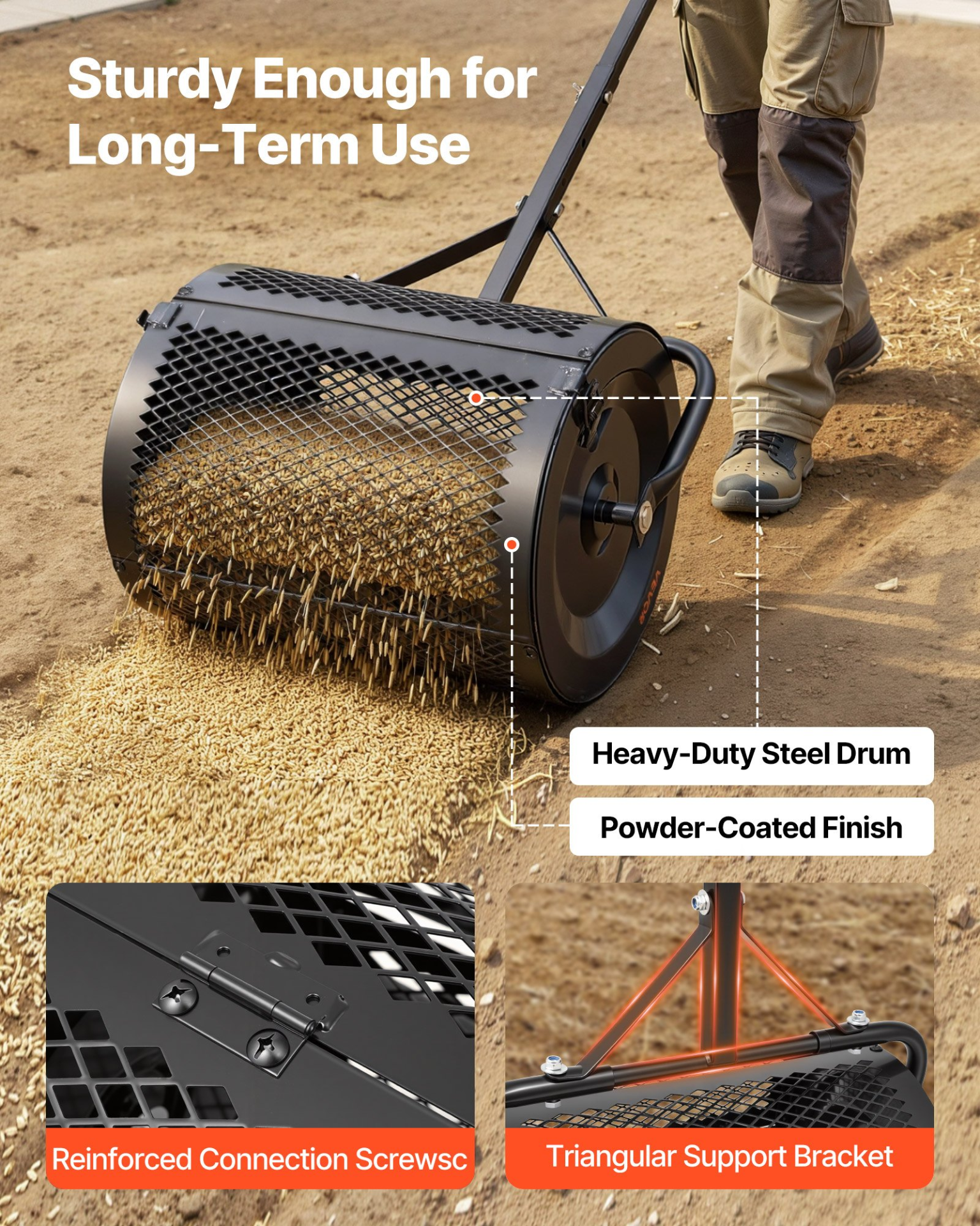 Compost Spreader, 16.5" Wide Peat Moss Spreader with T Shaped Handle, Black