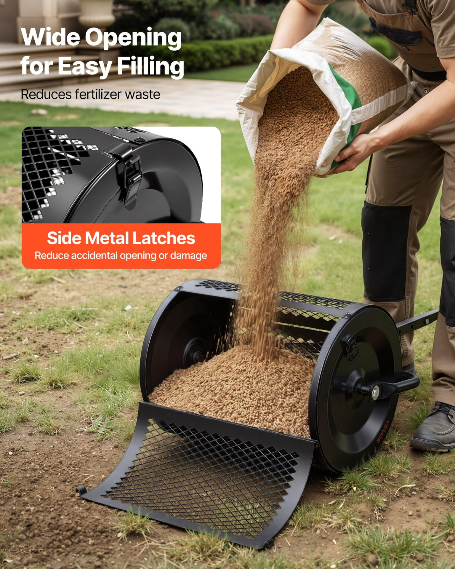 Compost Spreader, 16.5" Wide Peat Moss Spreader with T Shaped Handle, Black