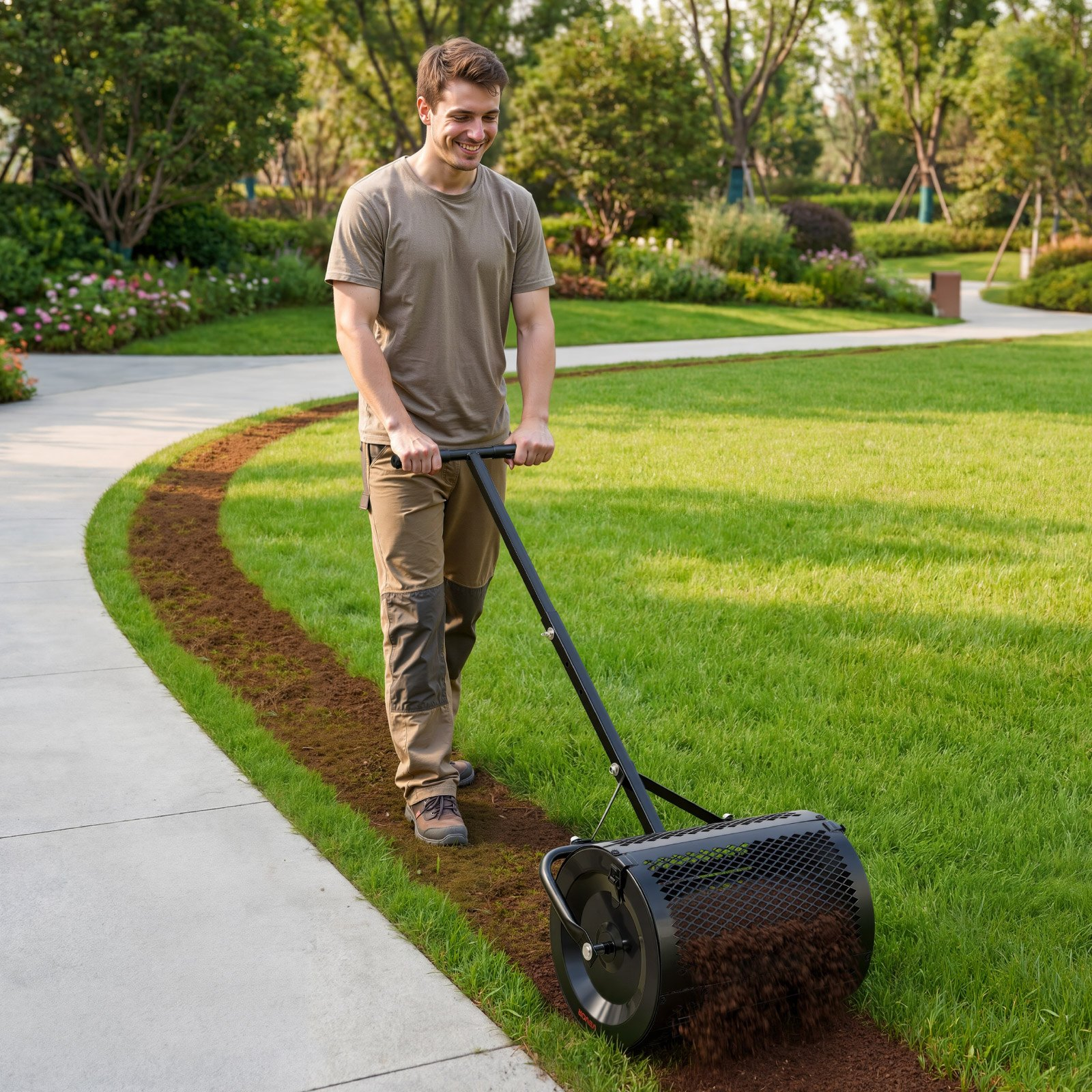 Compost Spreader, 16.5" Wide Peat Moss Spreader with T Shaped Handle, Black