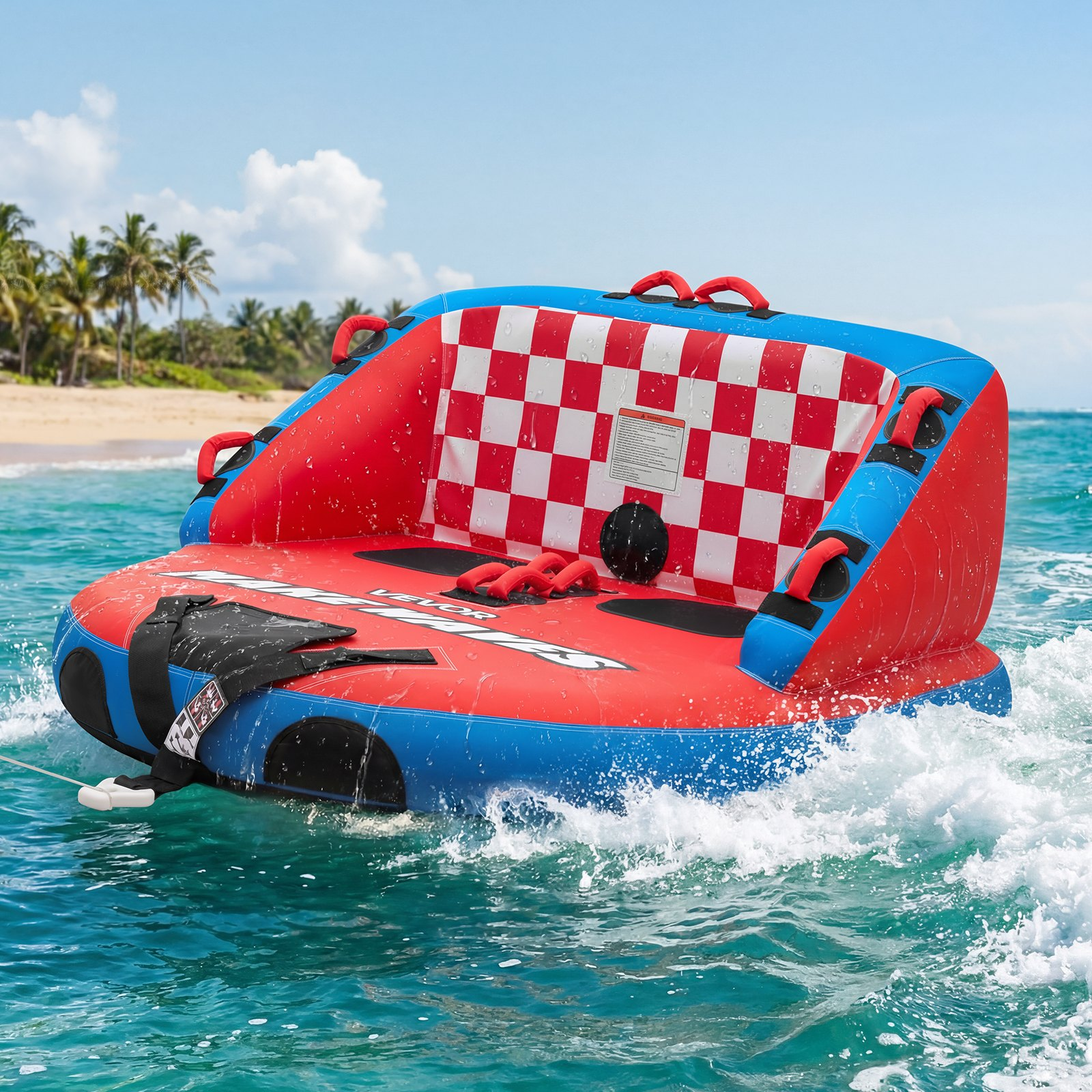2 Rider Towable Tube 340LBS Inflatable Boat Tube Nylon Cover Dual Tow