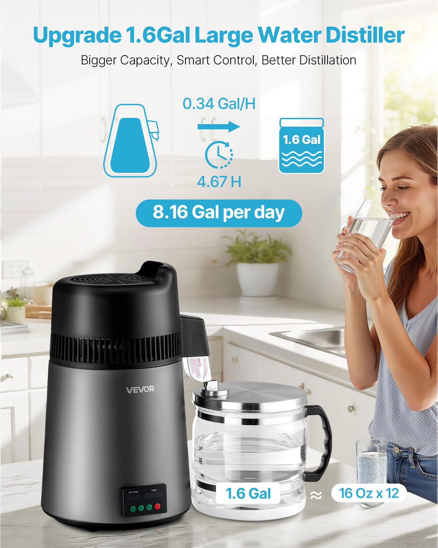 6L Water Distiller 1.6 Gallon Countertop 900W Stainless Steel Pure Water Maker - Produktbild 1