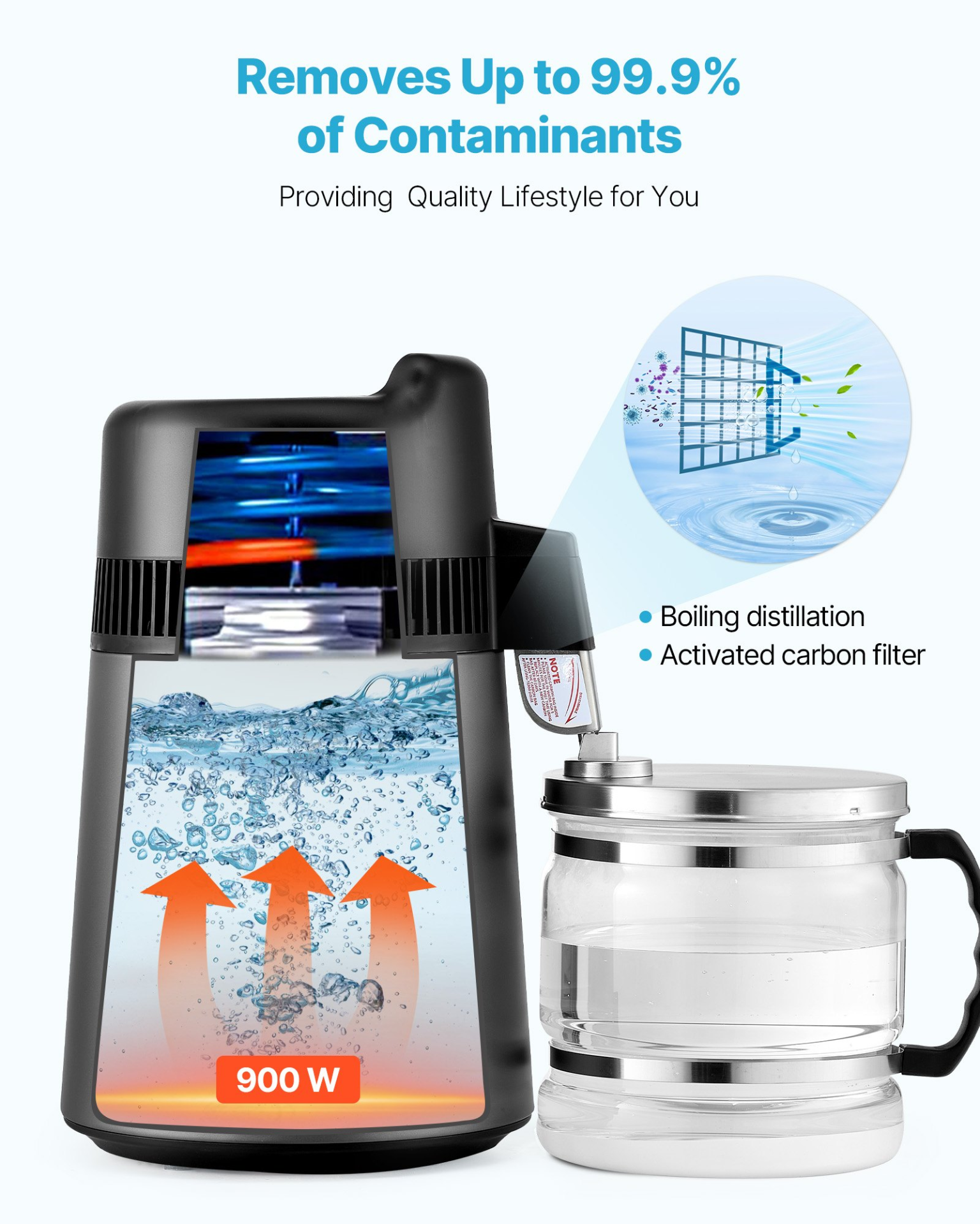 6L Water Distiller 1.6 Gallon Countertop 900W Stainless Steel Pure Water Maker - Produktbild 2