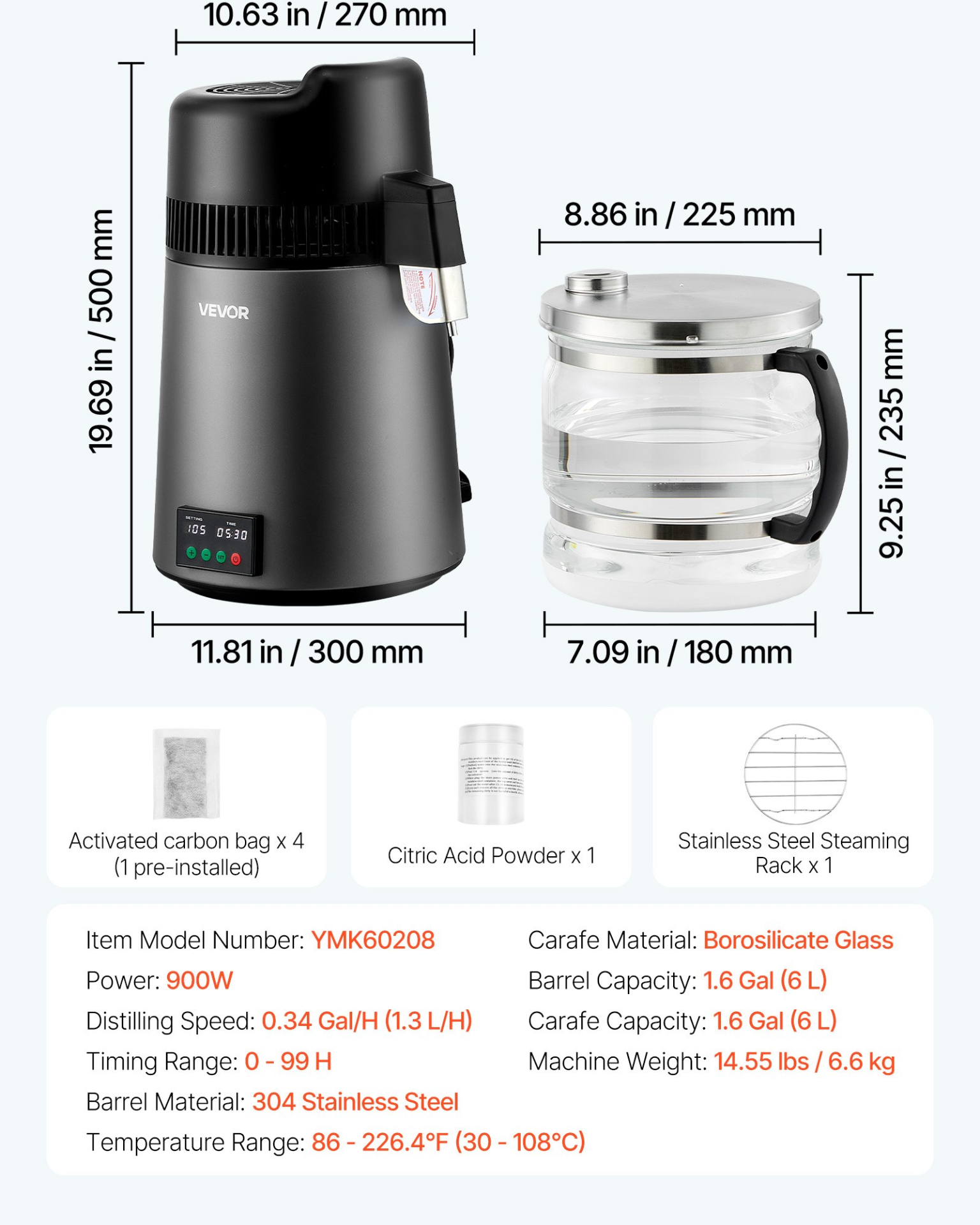 6L Water Distiller 1.6 Gallon Countertop 900W Stainless Steel Pure Water Maker - Produktbild 6