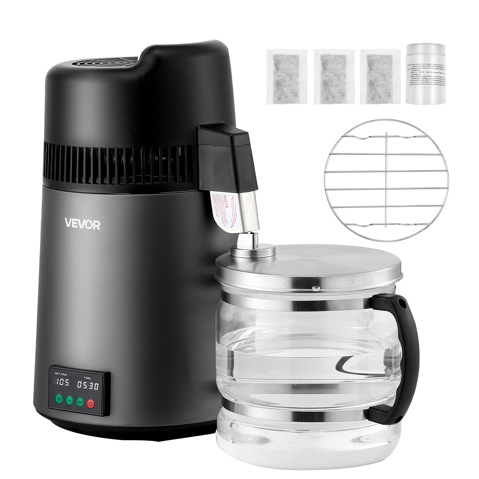 6L Water Distiller 1.6 Gallon Countertop 900W Stainless Steel Pure Water Maker
