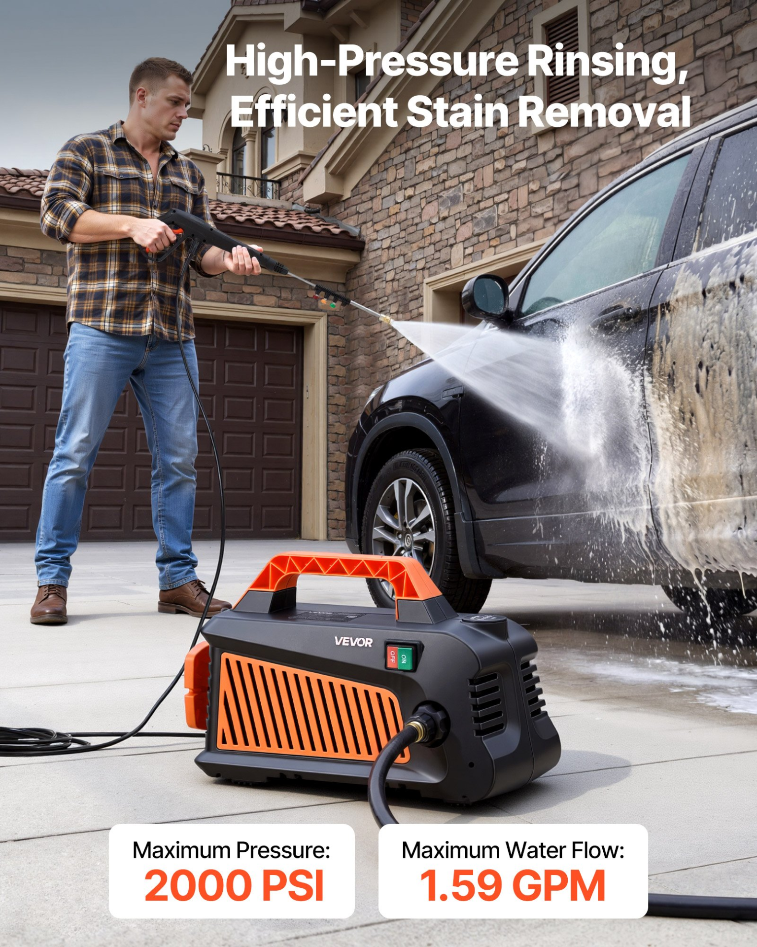 2000 PSI Electric Pressure Washer 1.59 GPM Power Washer w/ 4 Nozzles Wand