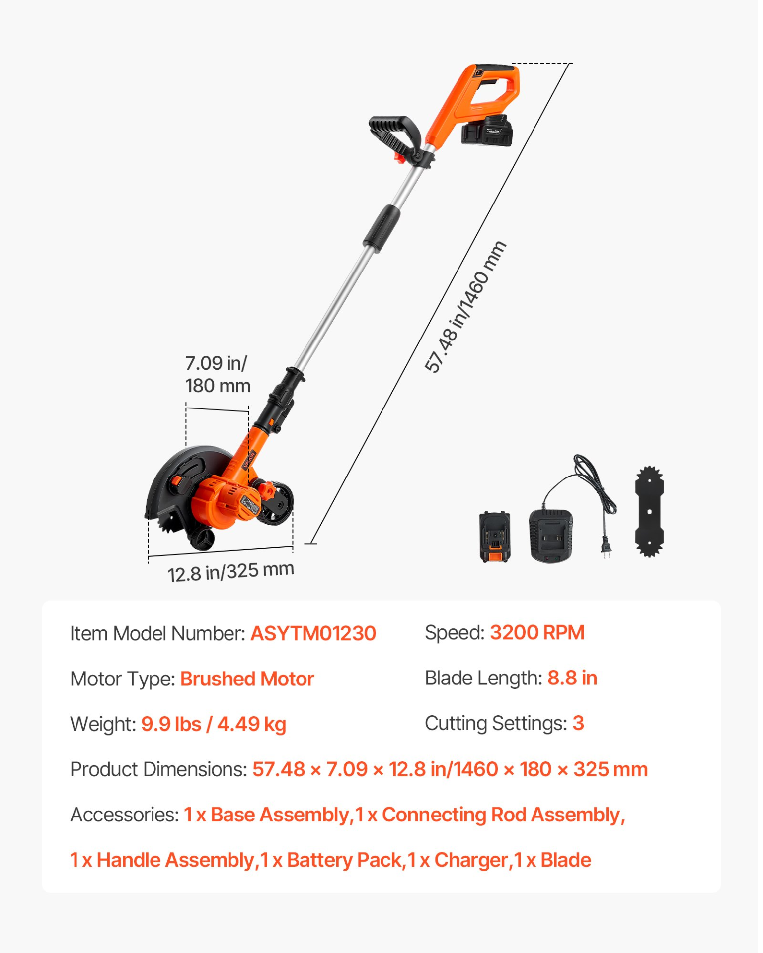 Cordless Lawn Edger 8.8" Blade Battery Powered w/ 4000mAh Charger