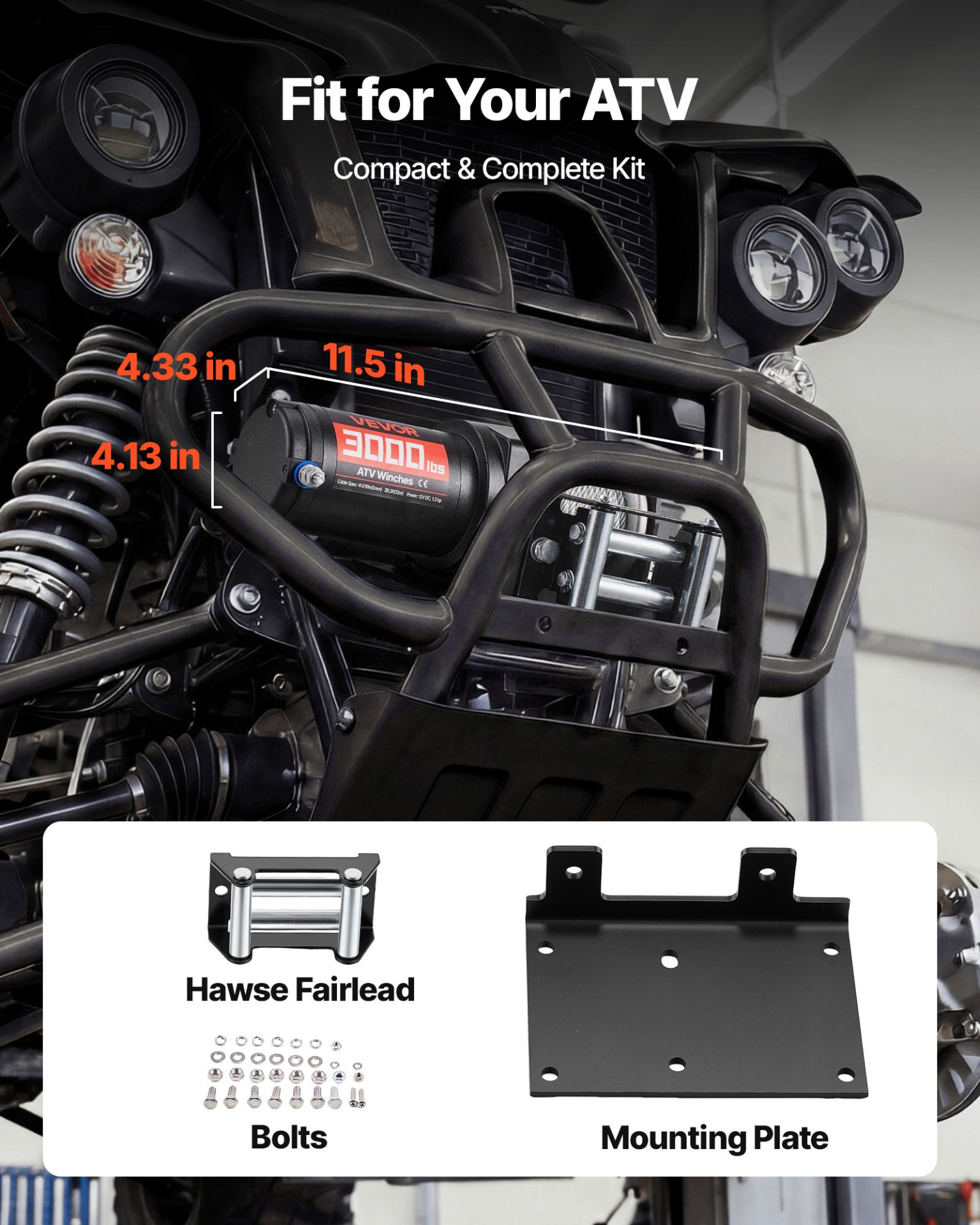 3000 lbs Electric Winch, Black