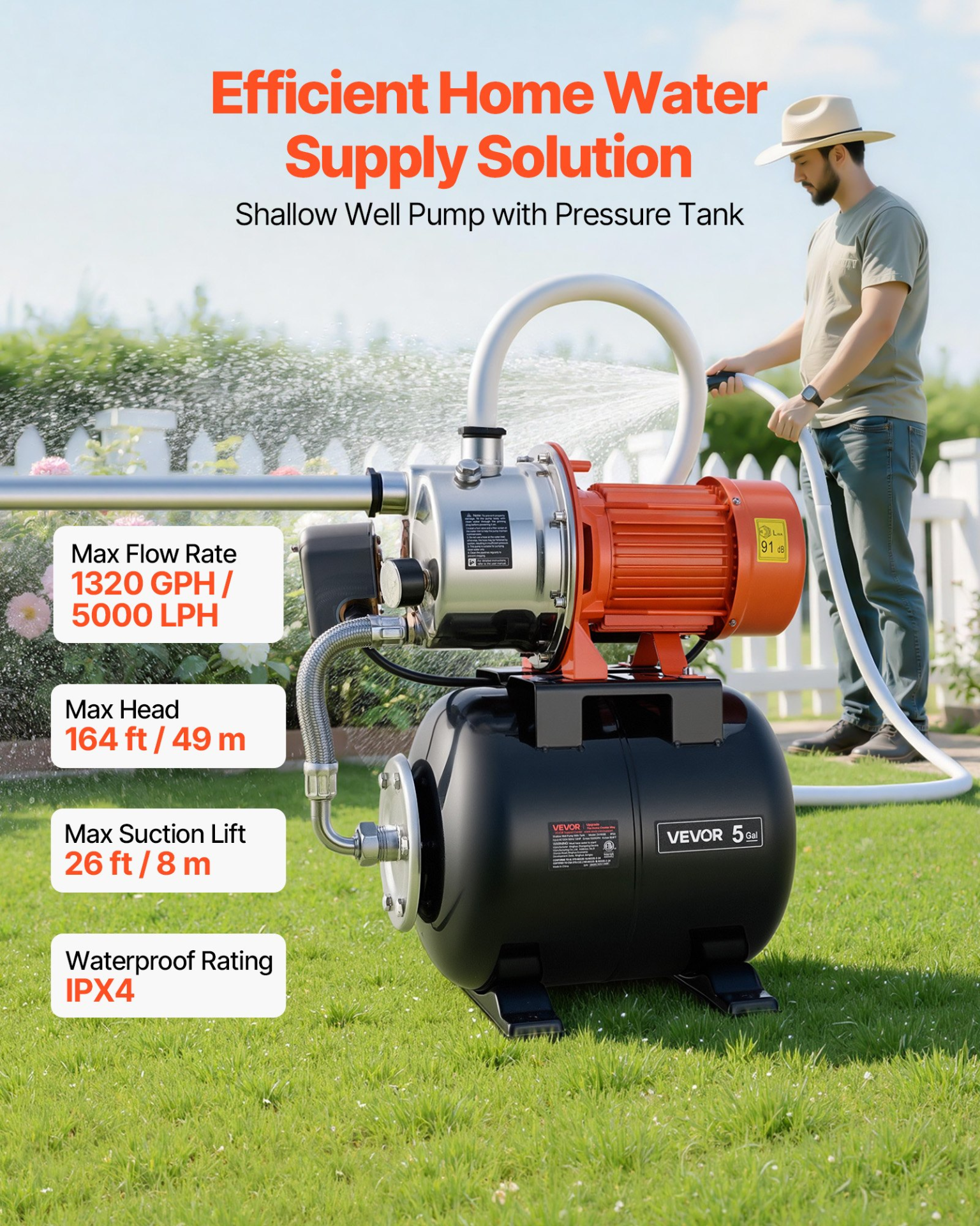 1.6HP Shallow Well Pump w/ Pressure Tank 1320GPH Jet Pump Booster System