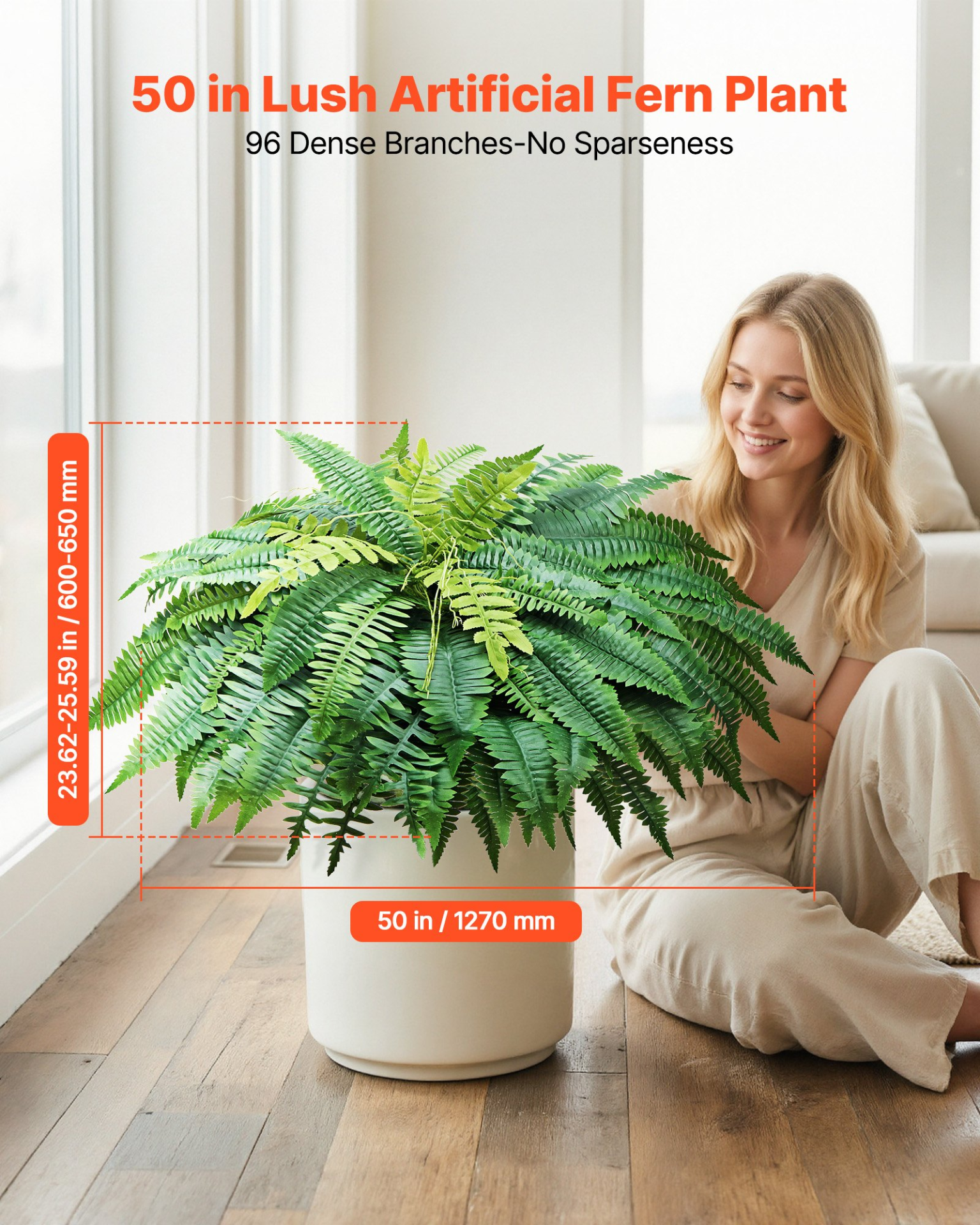 50″ Artificial Boston Fern Hanging Faux Plant Large Indoor Outdoor Decor
