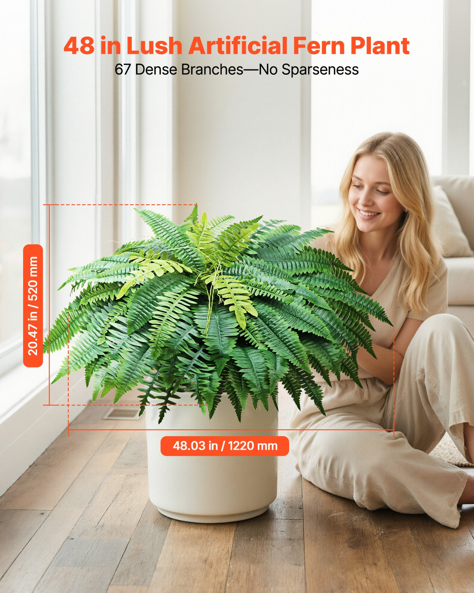 2PCS 48" Artificial Boston Fern Faux Hanging Plant Indoor Outdoor Decor