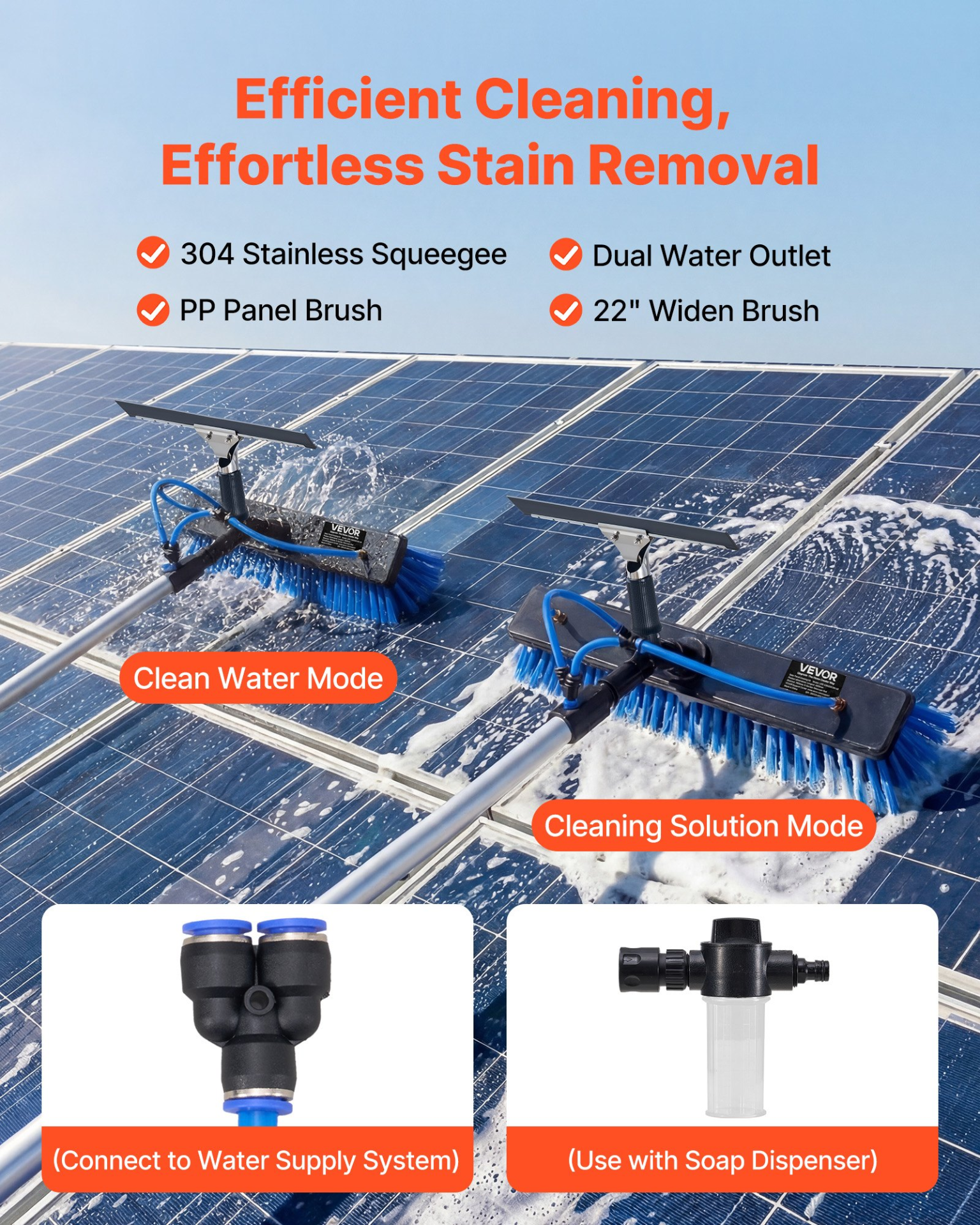 Solar Panel Cleaning Kit, 26 ft, for Roof Mounted Solar Panels