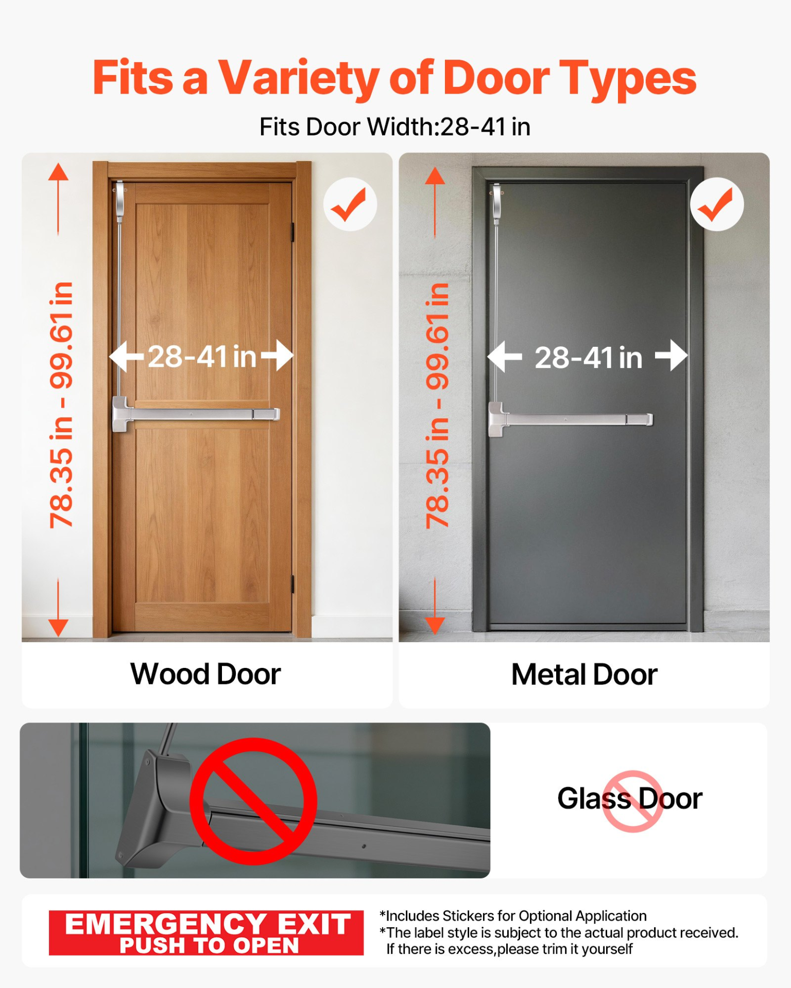 28in Panic Bar Exit Device Vertical Rod Commercial Door Hardware