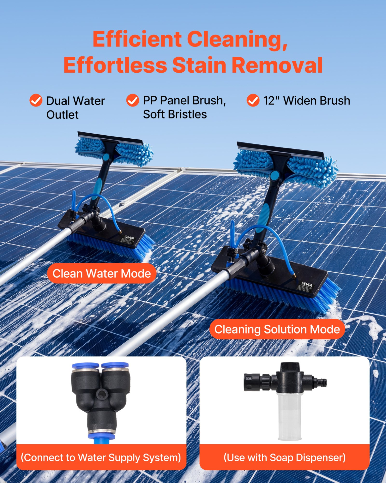 Solar Panel Cleaning Kit, 33 ft, Water Fed Pole Kit with Cleaning Brush, Windows
