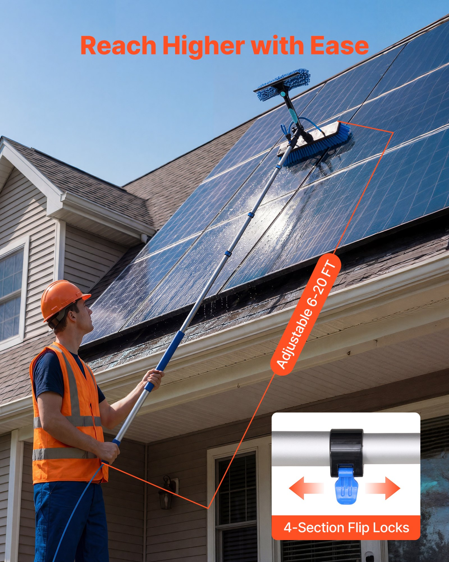 Solar Panel Cleaning Kit, 20 ft, Water Fed Pole Kit with Cleaning Brush, Windows