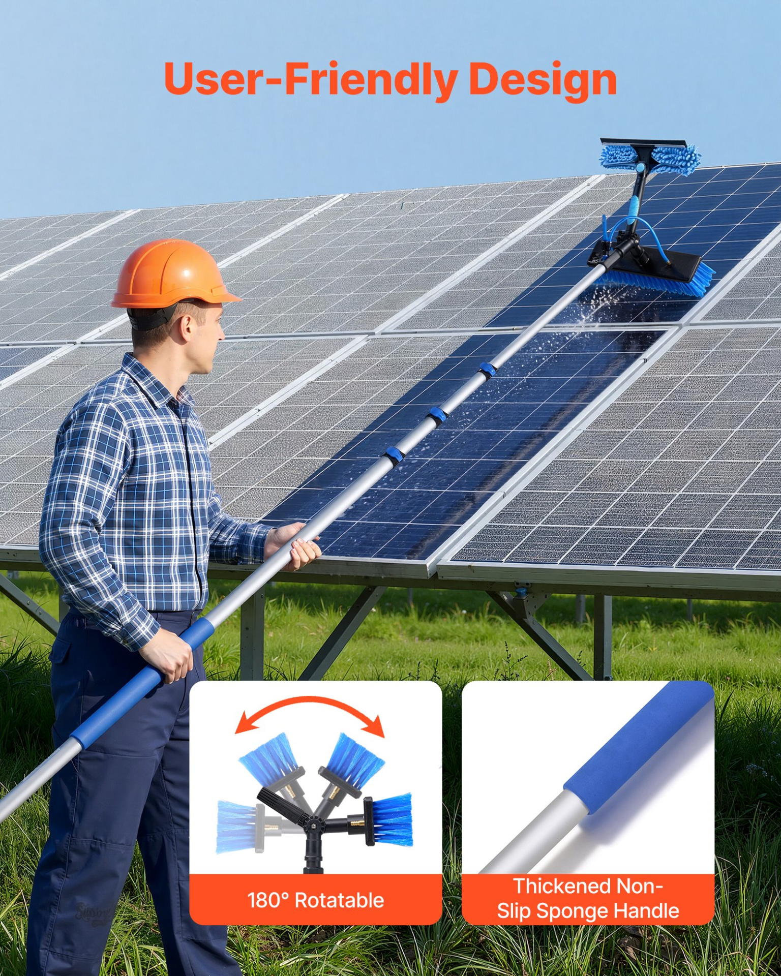 Solar Panel Cleaning Kit, 20 ft, Water Fed Pole Kit with Cleaning Brush, Windows