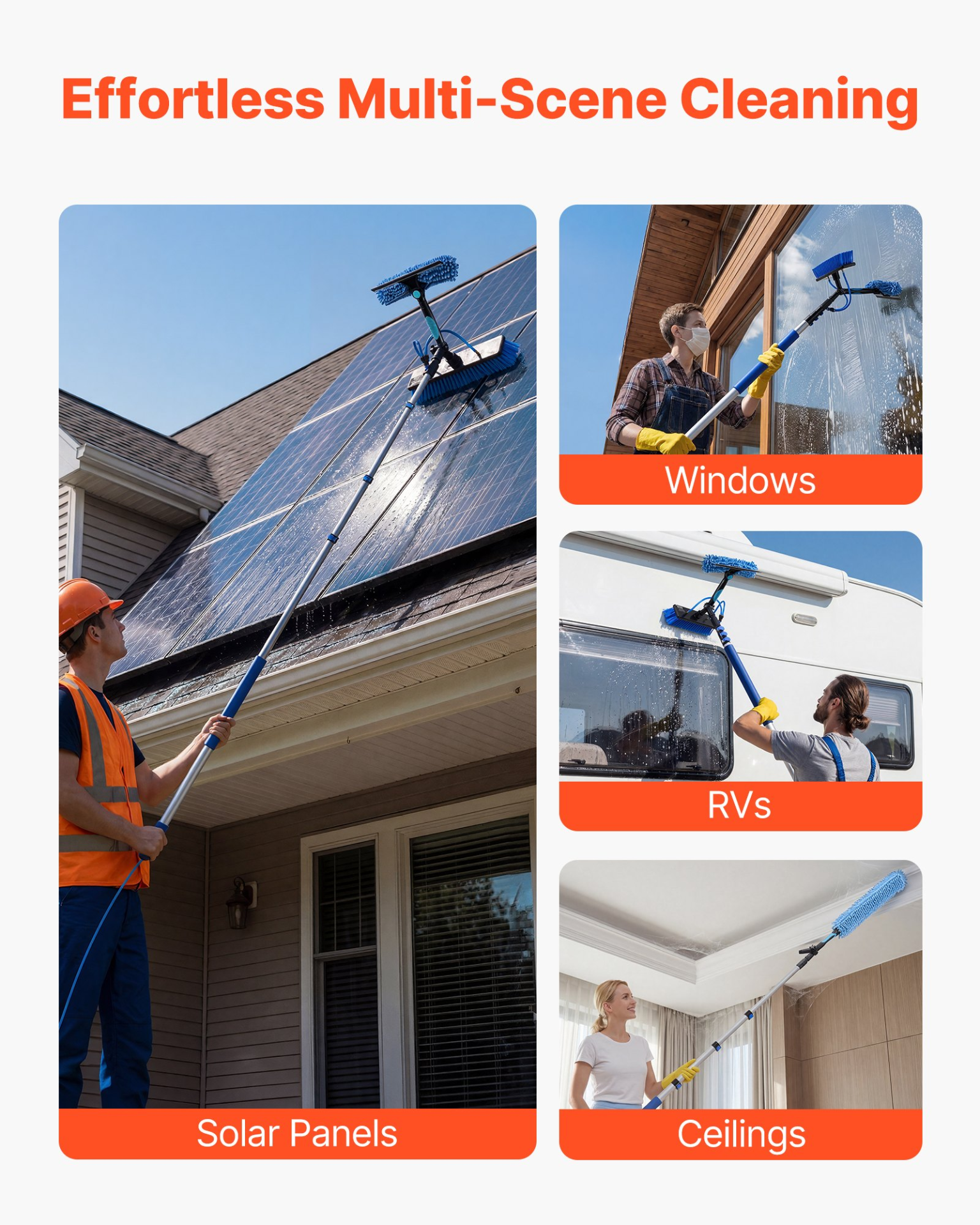 Solar Panel Cleaning Kit, 20 ft, Water Fed Pole Kit with Cleaning Brush, Windows