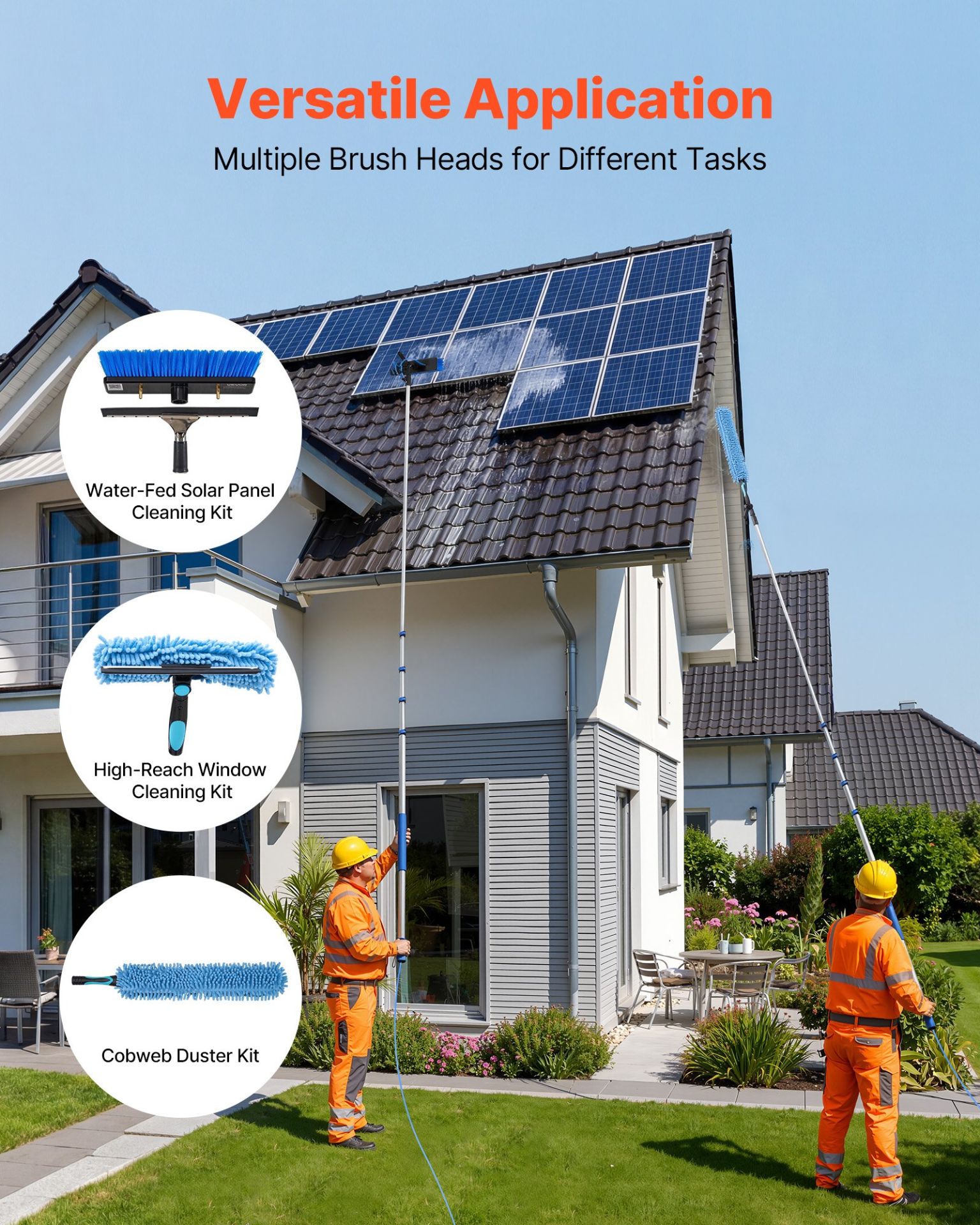 Solar Panel Cleaning Kit, 24 ft, Water Fed Pole Kit with Cleaning Brush, Windows