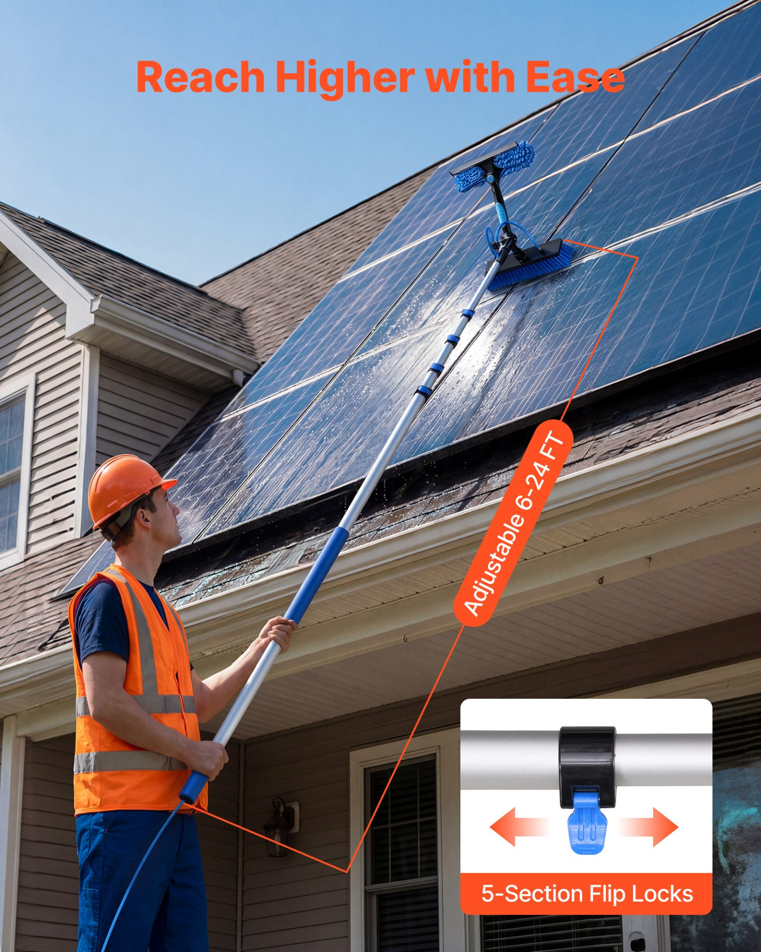 Solar Panel Cleaning Kit, 24 ft, Water Fed Pole Kit with Cleaning Brush, Windows