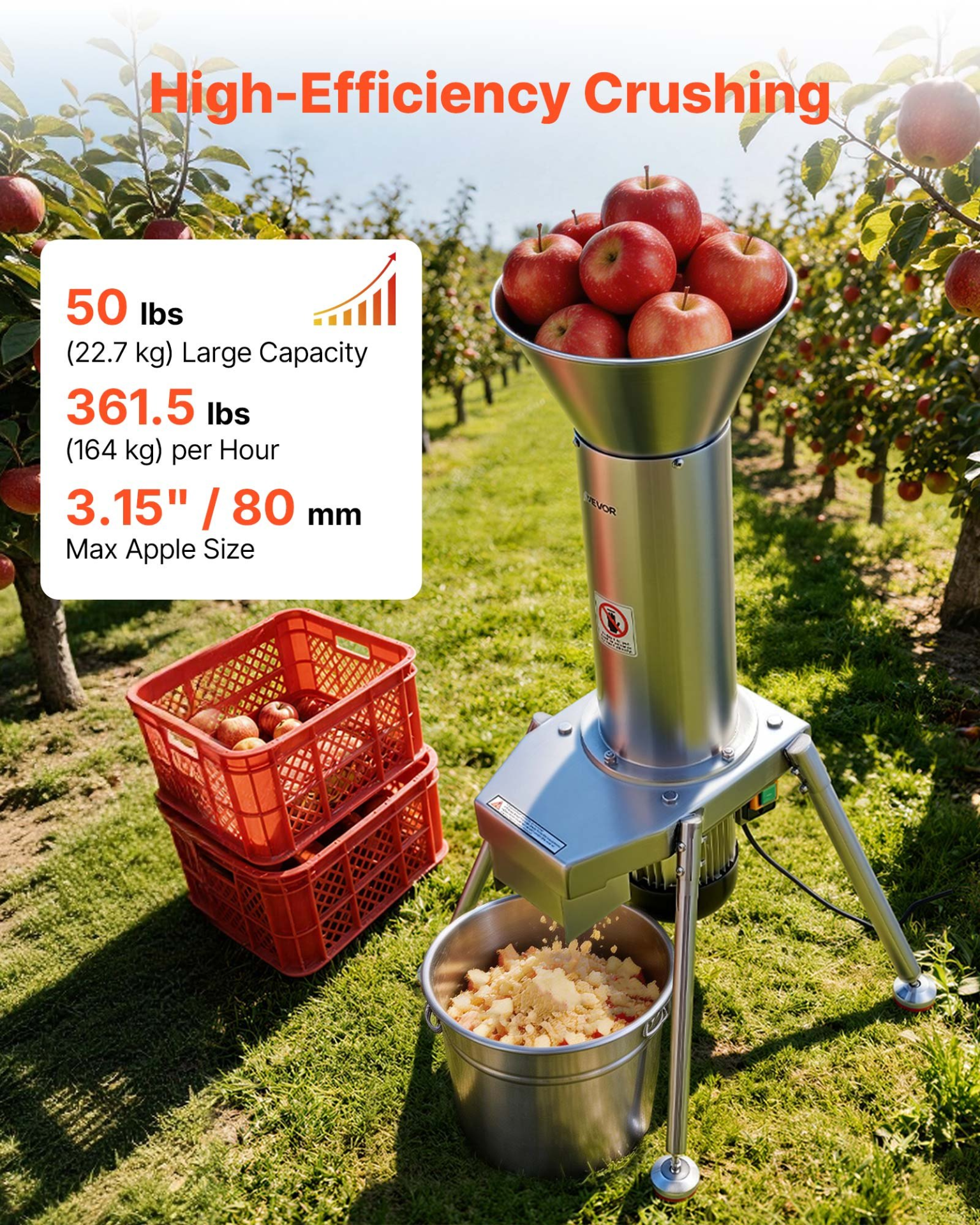 1100W Electric Apple Crusher 164KG/H Fruit Grinder Cider Press Machine