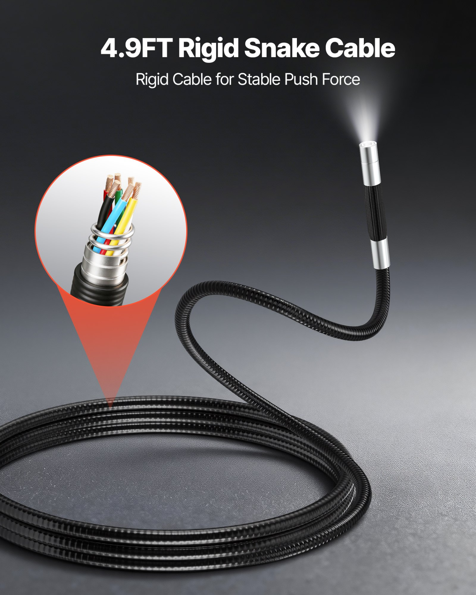 Articulating Borescope Camera with Light, Mechanical Equipment (4.9FT Cable)