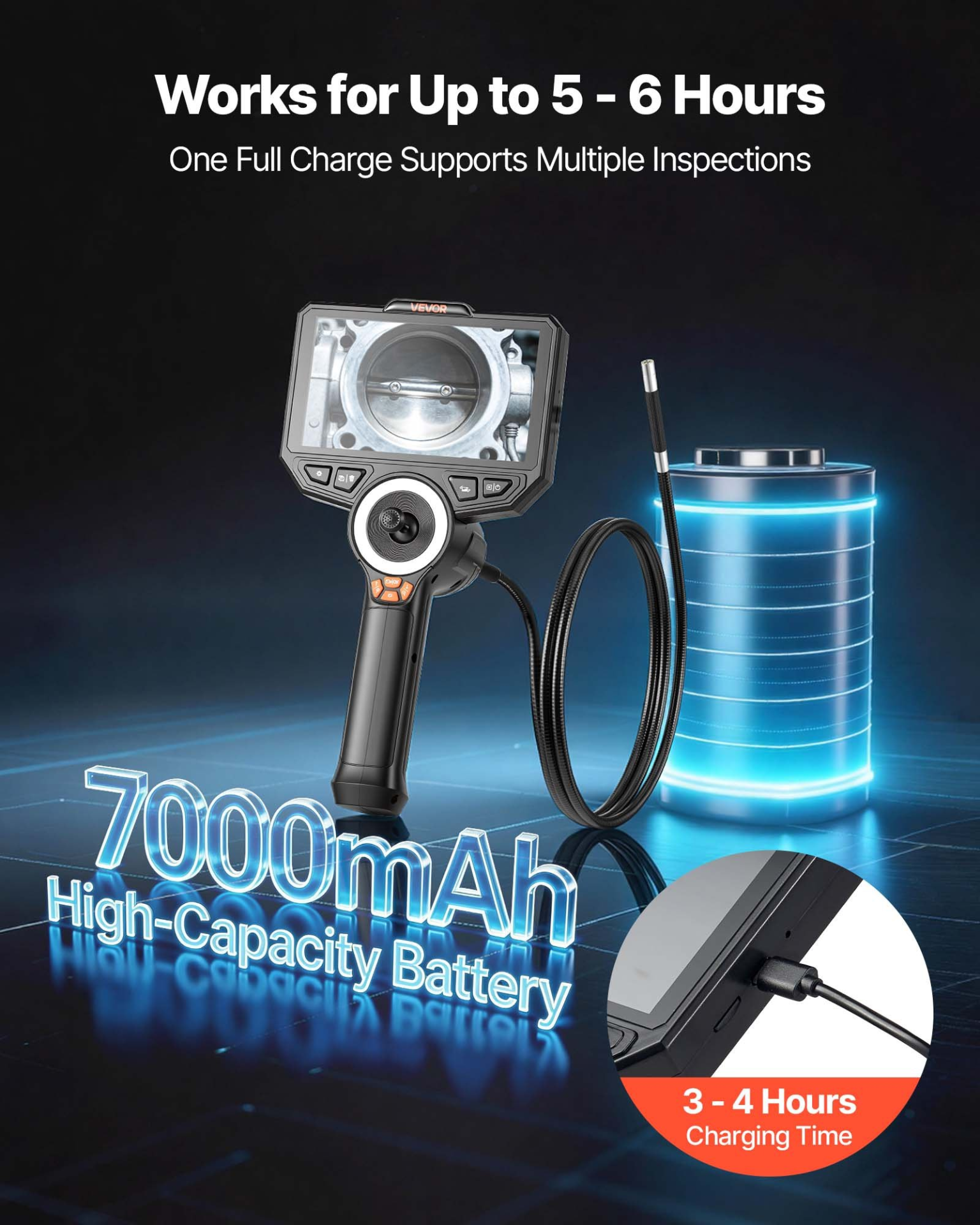 Articulating Endoscope with Light, Plumbing (4.9FT Snake Cable)