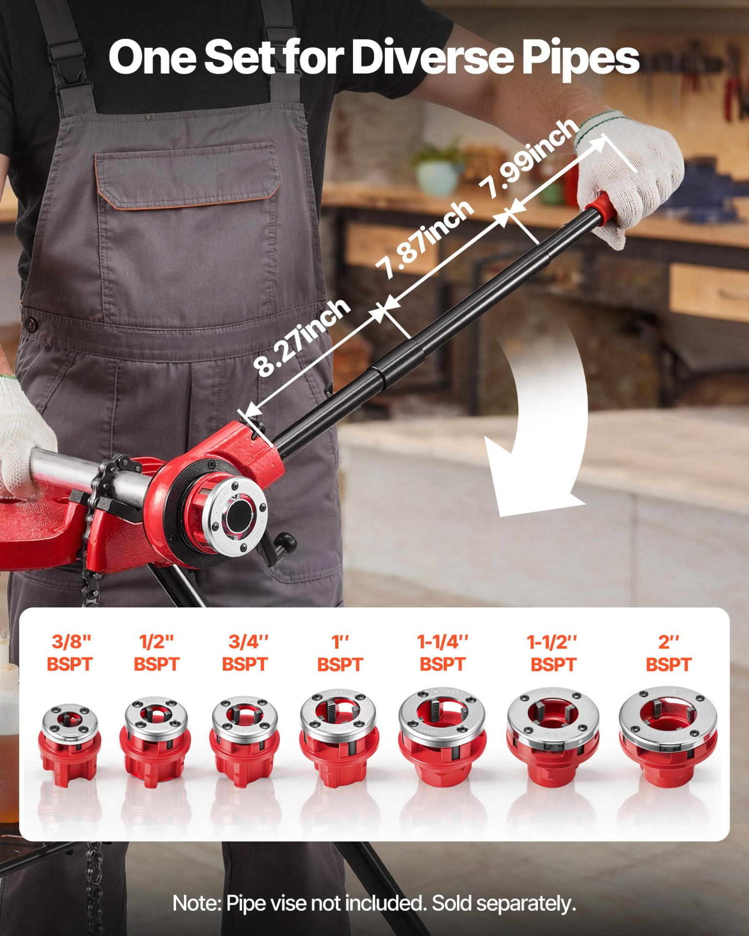 Ratchet Pipe Threader Kit 3/8-2in BSPT Manual Threading Tool w/ Dies