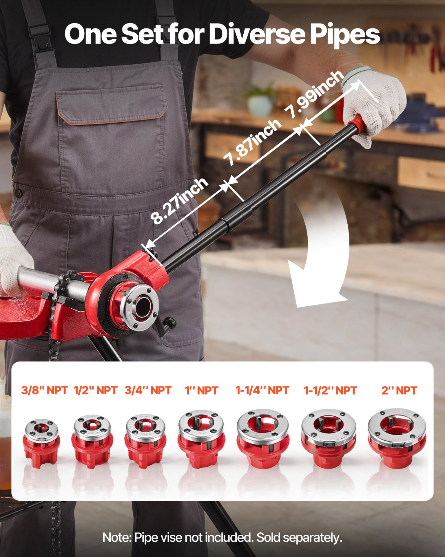 Ratchet Pipe Threader Kit 3/8-2in NPT Manual Threading Tool w/ Dies