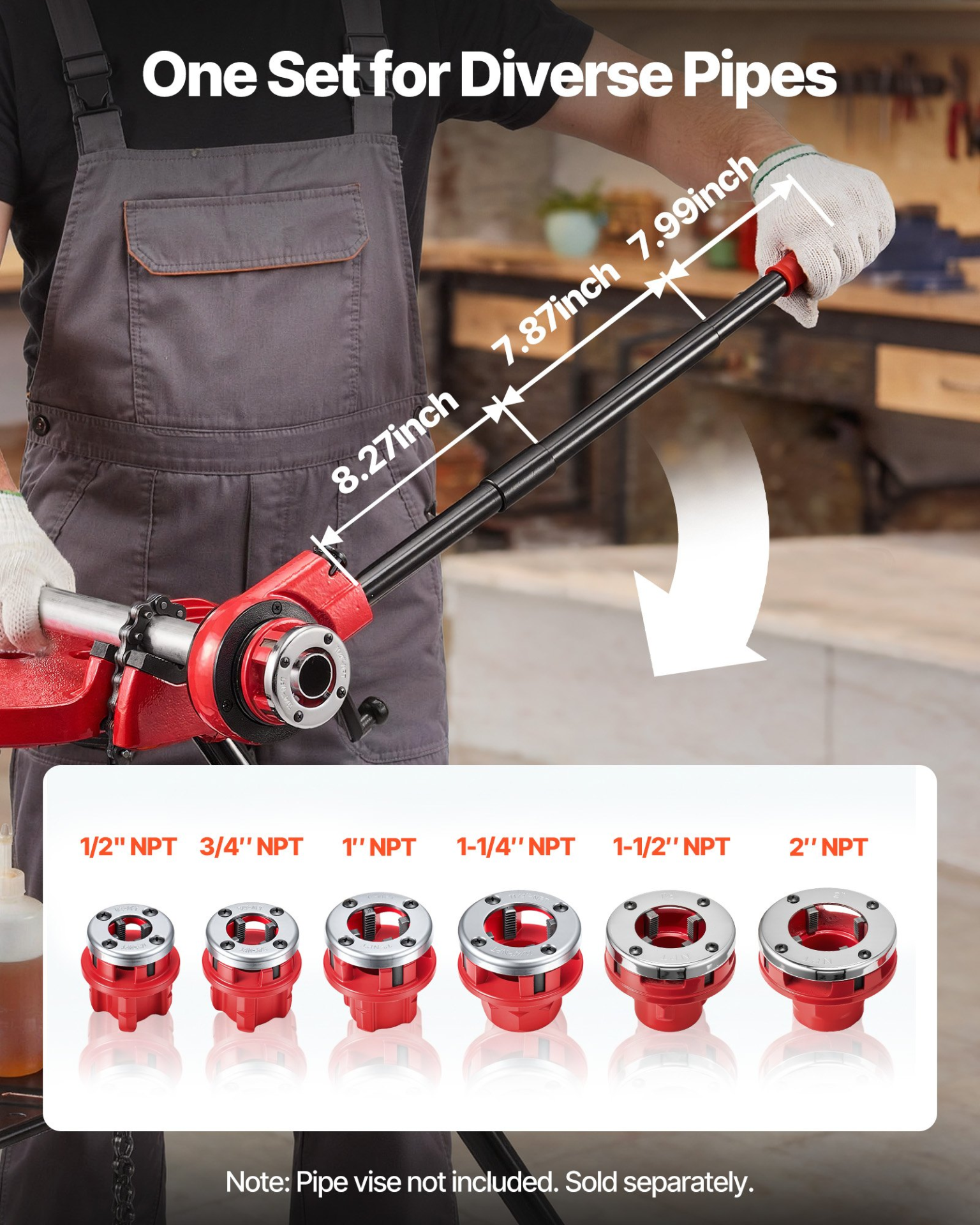 Ratchet Pipe Threader Kit 1/2-2in NPT Manual Threading Tool w/ Dies