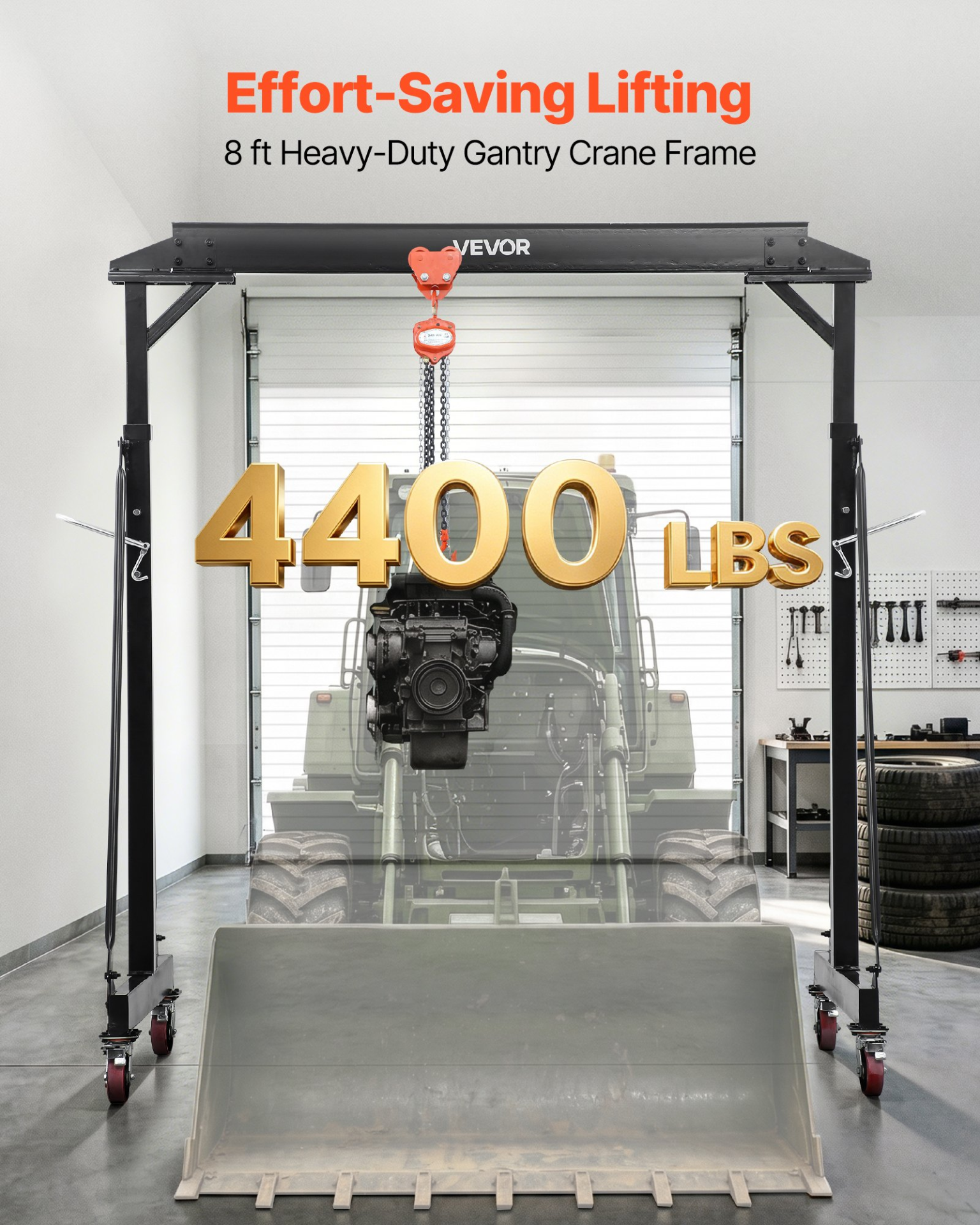 4400LB Adjustable Gantry Crane Portable Shop Hoist w/ Locking Wheels