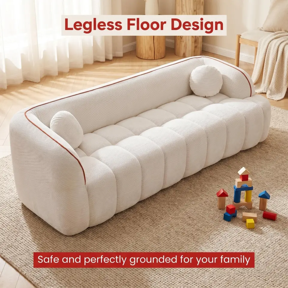 Modern Three-Seat Corduroy Channel-Tufted Cloud Sofa thumbnail 4