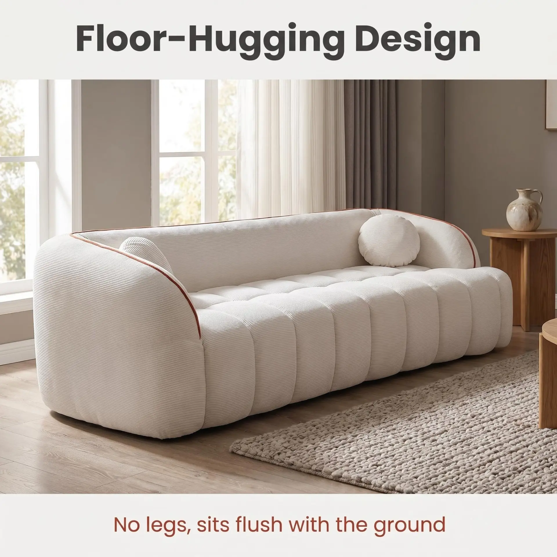 Modern Three-Seat Corduroy Channel-Tufted Cloud Sofa - view 5