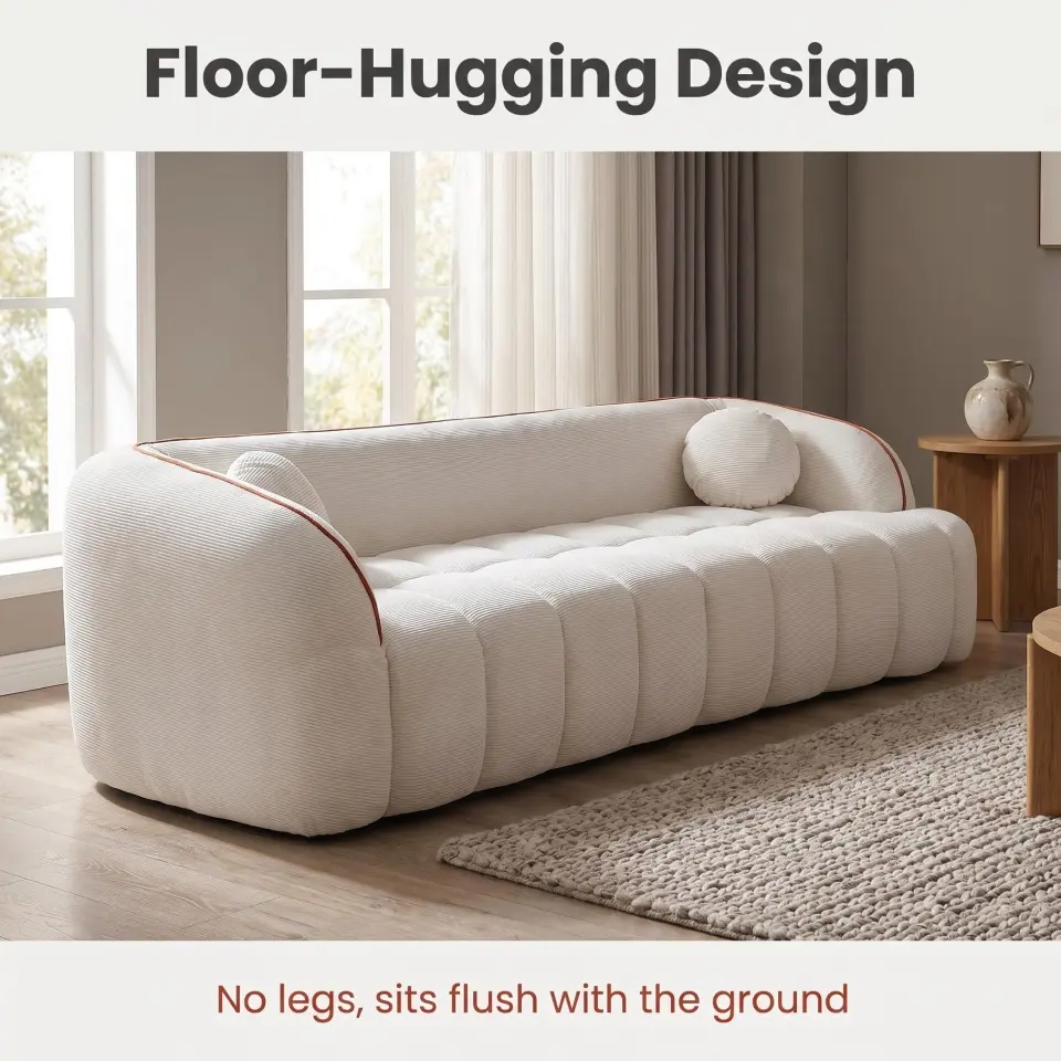 Modern Three-Seat Corduroy Channel-Tufted Cloud Sofa thumbnail 5