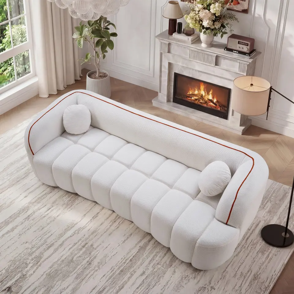 Modern Three-Seat Corduroy Channel-Tufted Cloud Sofa thumbnail 7