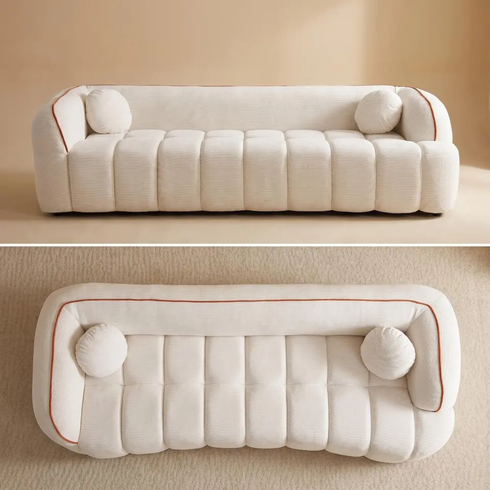 Modern Three-Seat Corduroy Channel-Tufted Cloud Sofa thumbnail 8
