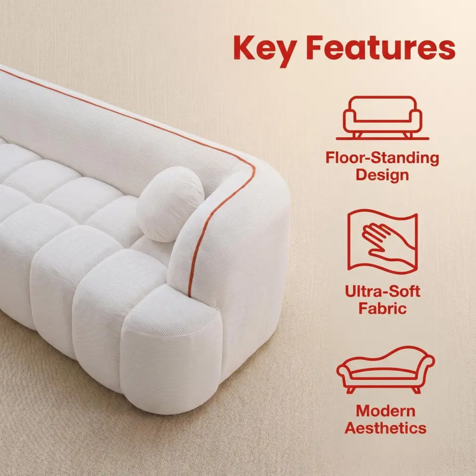 Modern Three-Seat Corduroy Channel-Tufted Cloud Sofa thumbnail 9